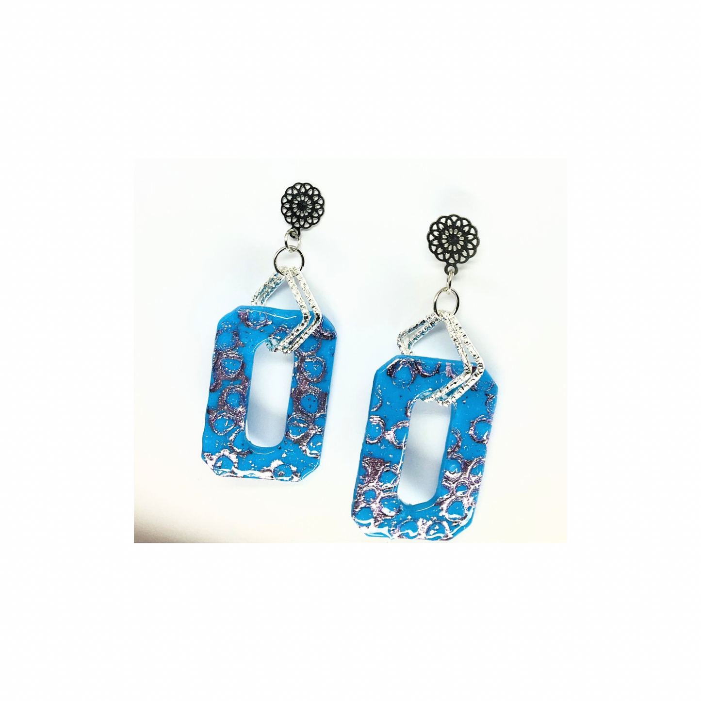 Azure Blue and Purple Dangle with Filigree Silver Stud Earring-Crafting By BB
