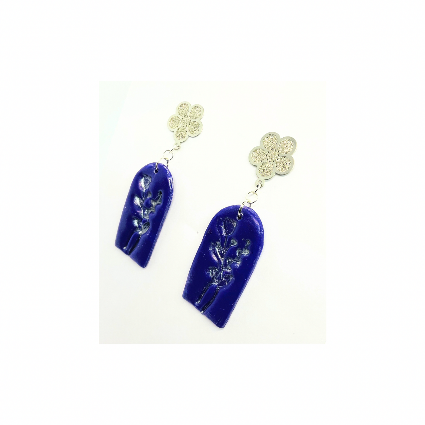 Purple and Silver Flower Dangle Earring