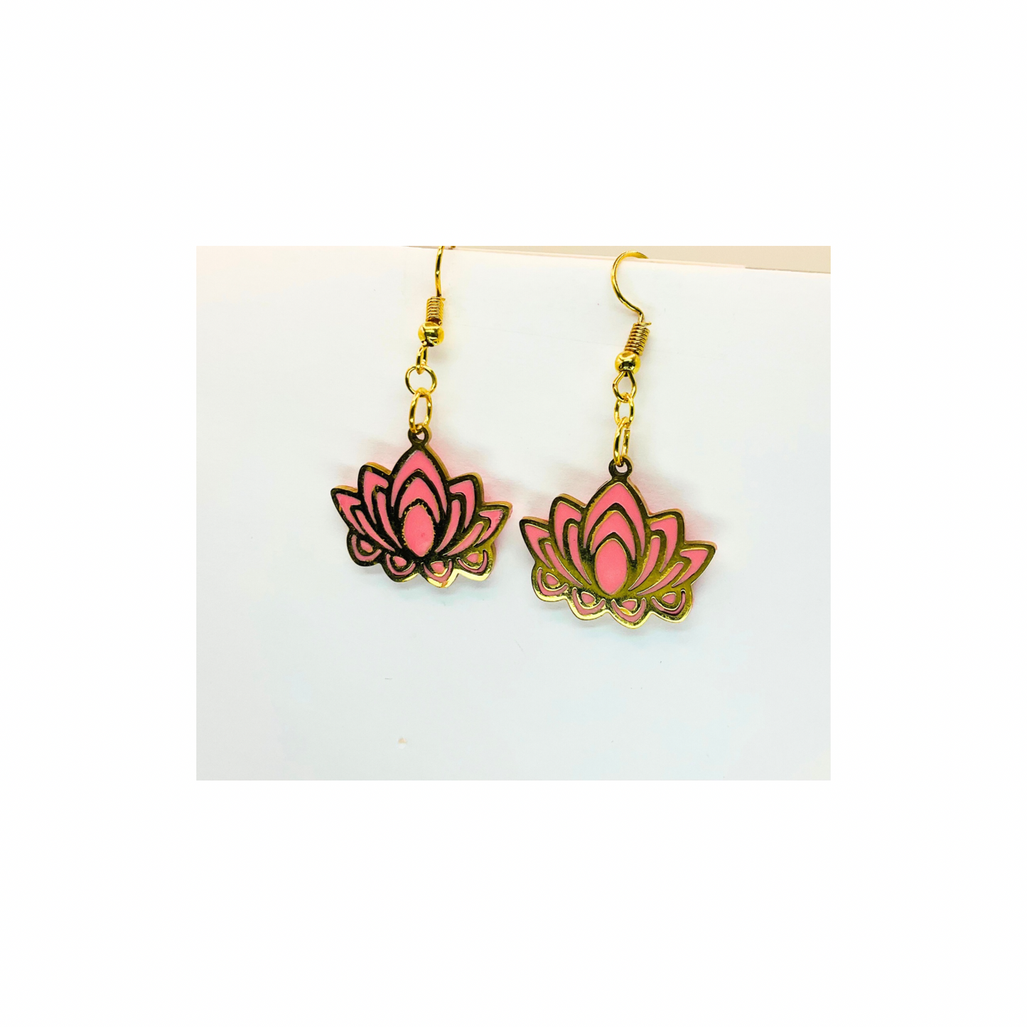 Coral Pink and Gold Flower Dangle Earring-Crafting By BB