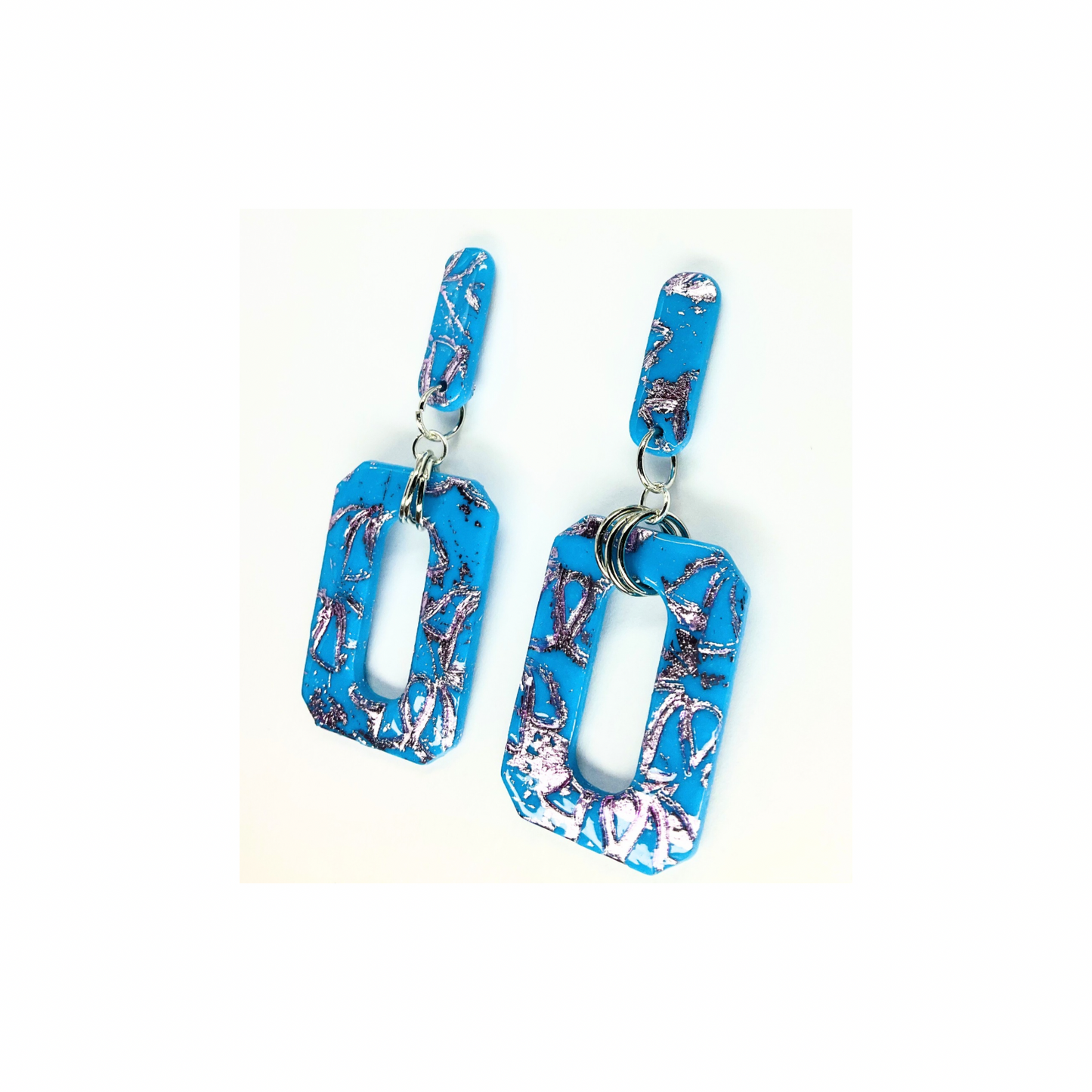 Azure Blue Rectangle Stud Dangle Earring-Crafting By BB