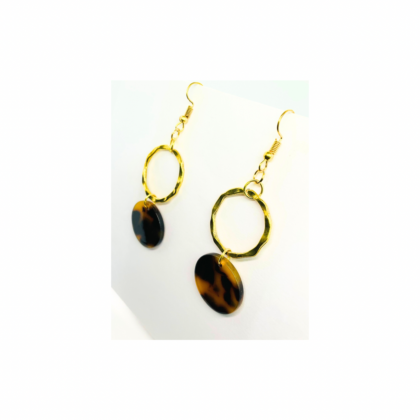 Tortoise Collection Dark Brown Button Dangle Earring - Elegant Gold Hoop & Leopard Disc Design for Women