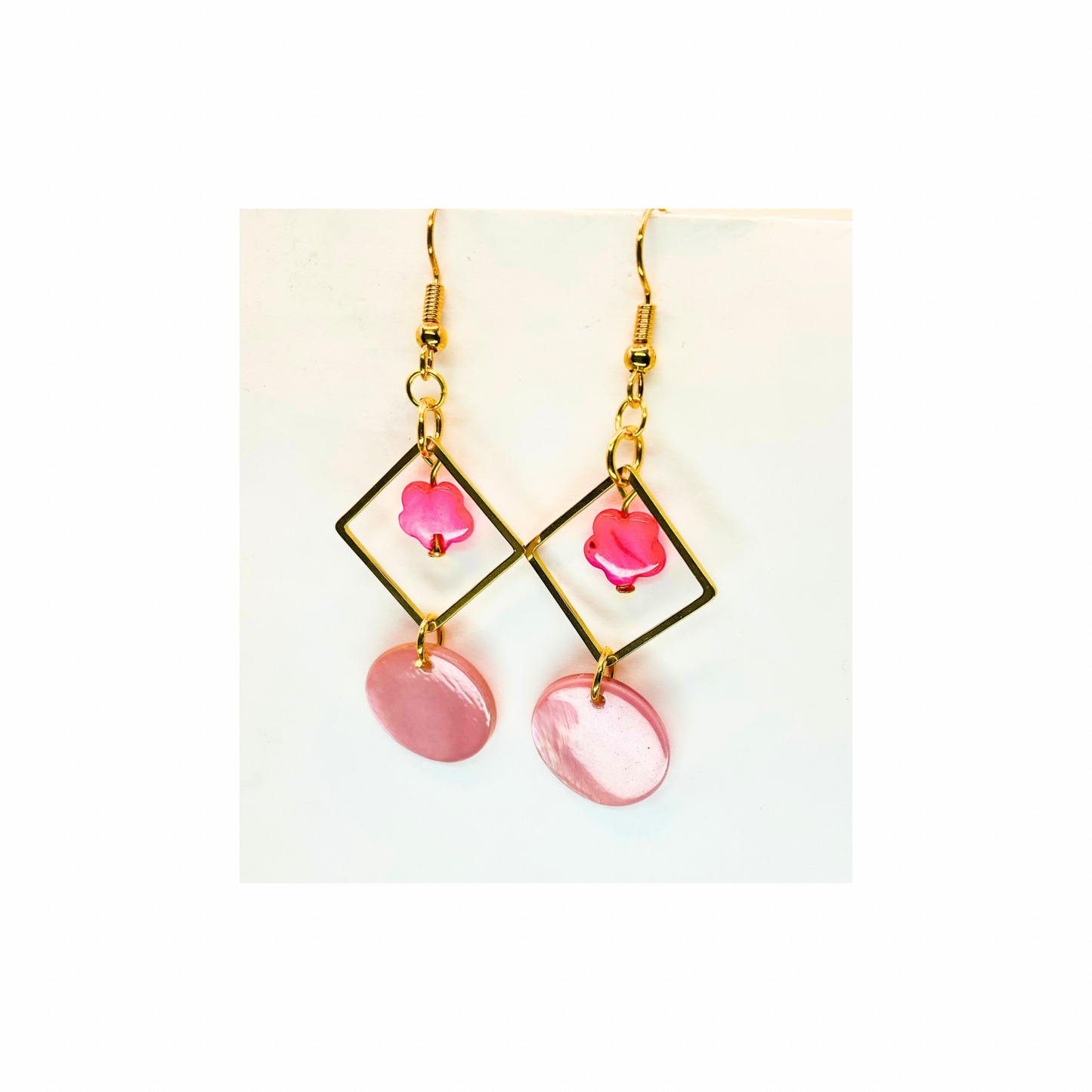 Pink Shell with Gold Square Accents, Boho Beach Jewelry