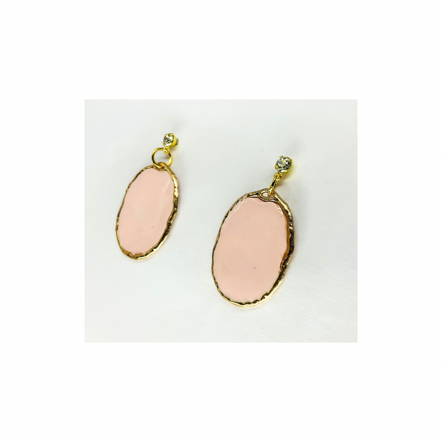 Pink and Gold Oval Dangle with Rhinestone Stud Earring-Crafting By BB