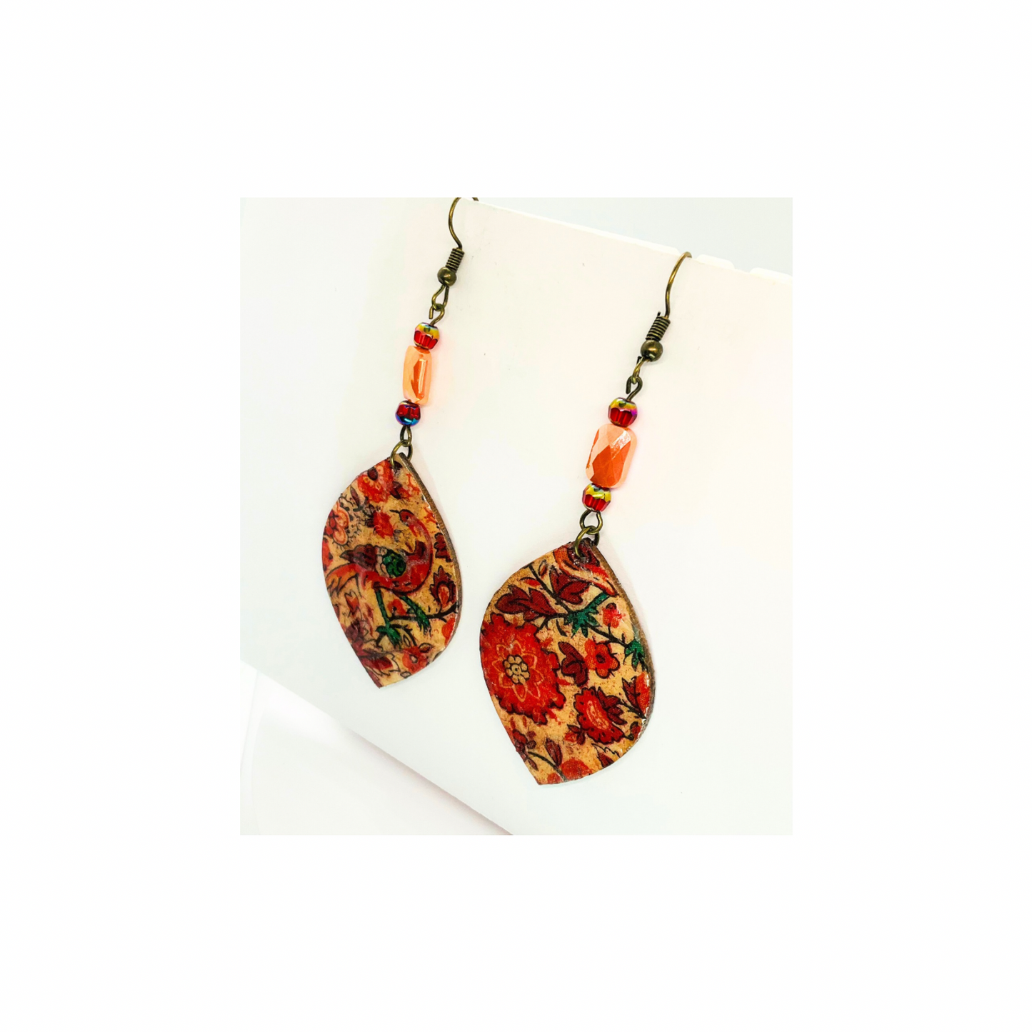 Bohemian Wood Dangle Floral Style Earring  Embellished with Czech Beads