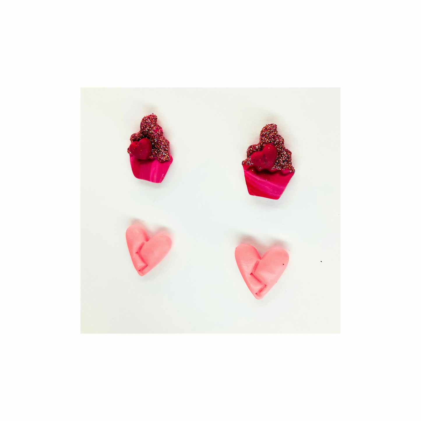 Pink Sparkle Cupcake and Heart Stud Earrings-Crafting By BB