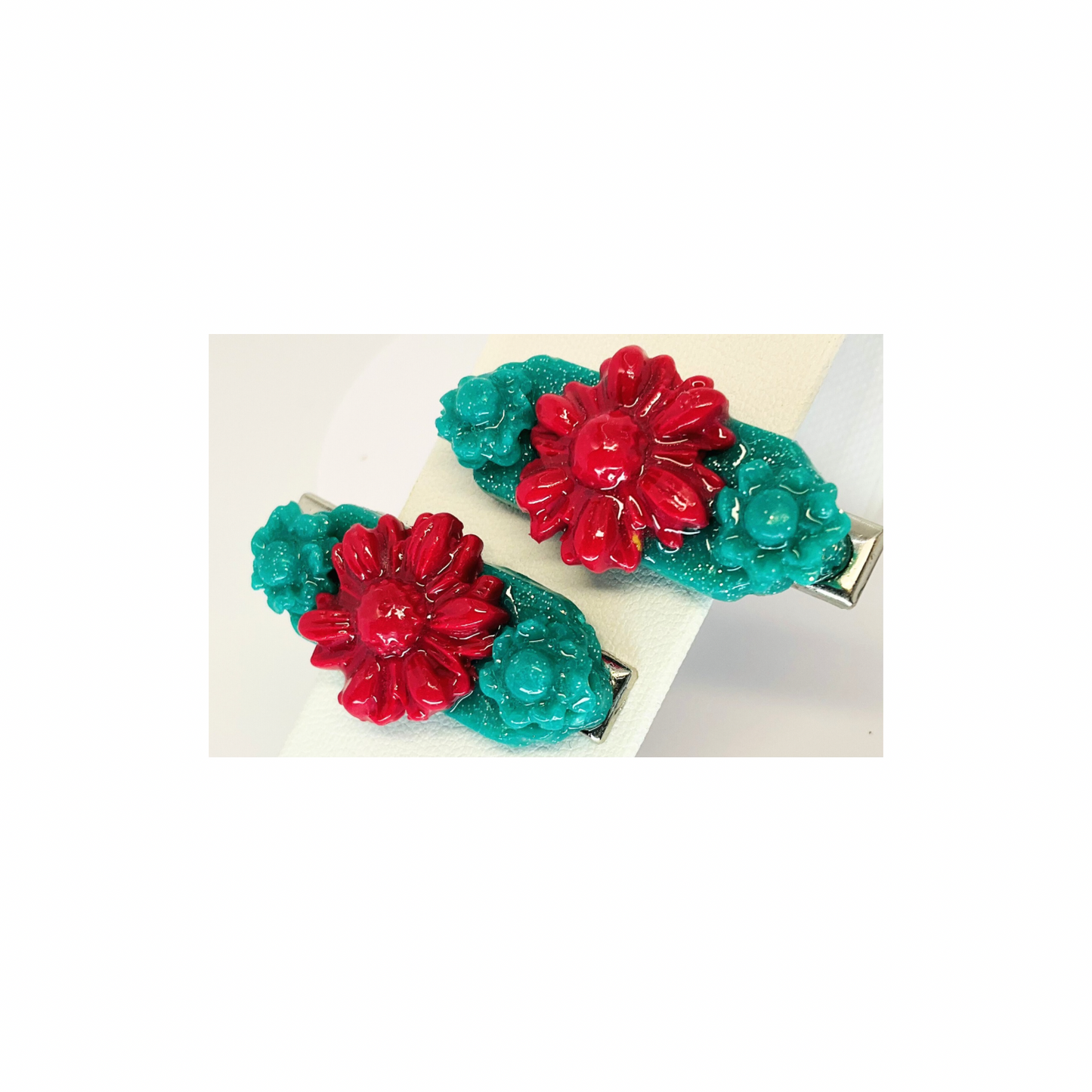 Hot Pink and Green 1.5 Inch Hair Clips-Crafting By BB