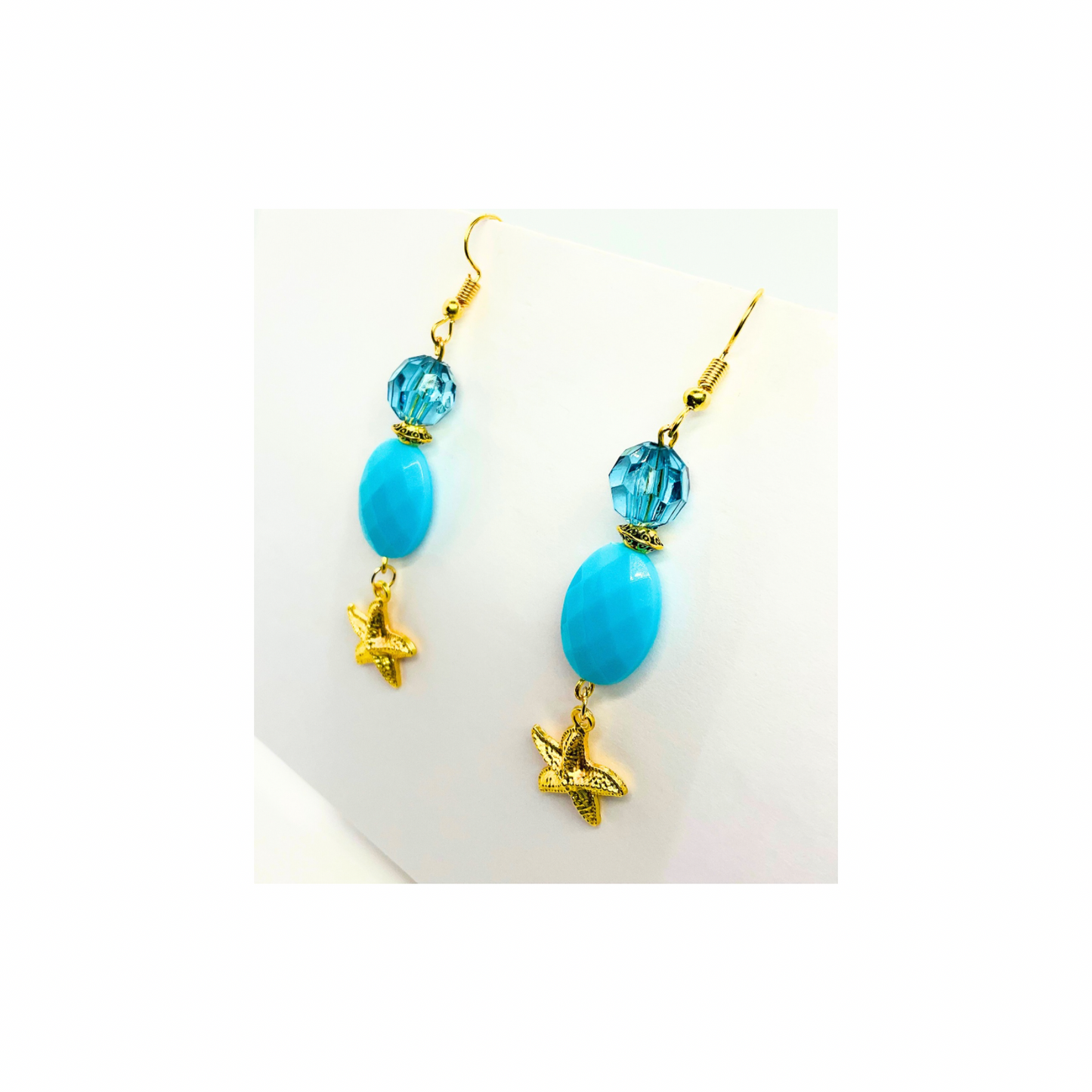 Ocean Collection Blue Beads with Starfish Charm Dangle Earring Gold-Tone Accents & Blue Beads Jewelry