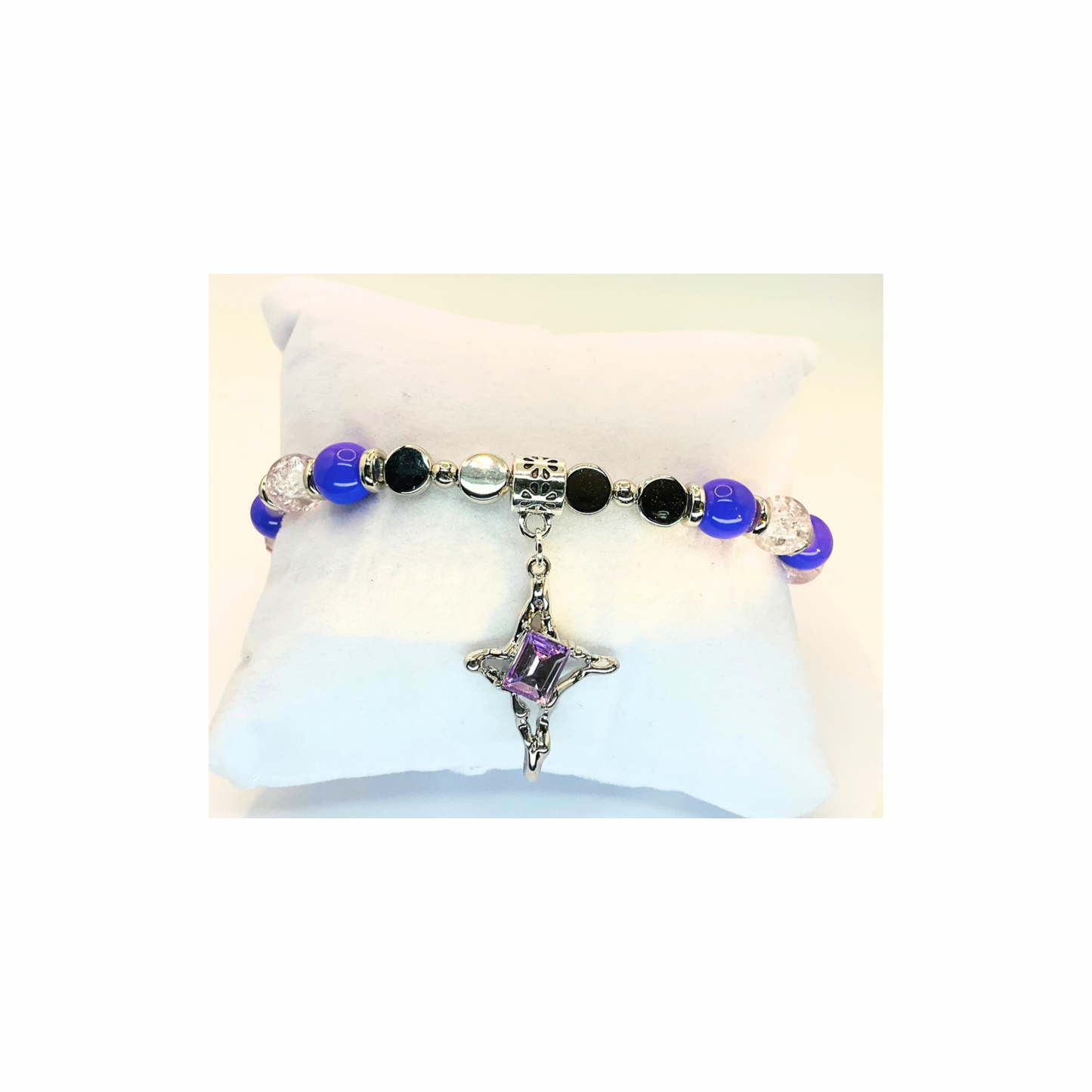 Purple Crystal and Silver Beaded Bracelet with Star Charm-Crafting By BB