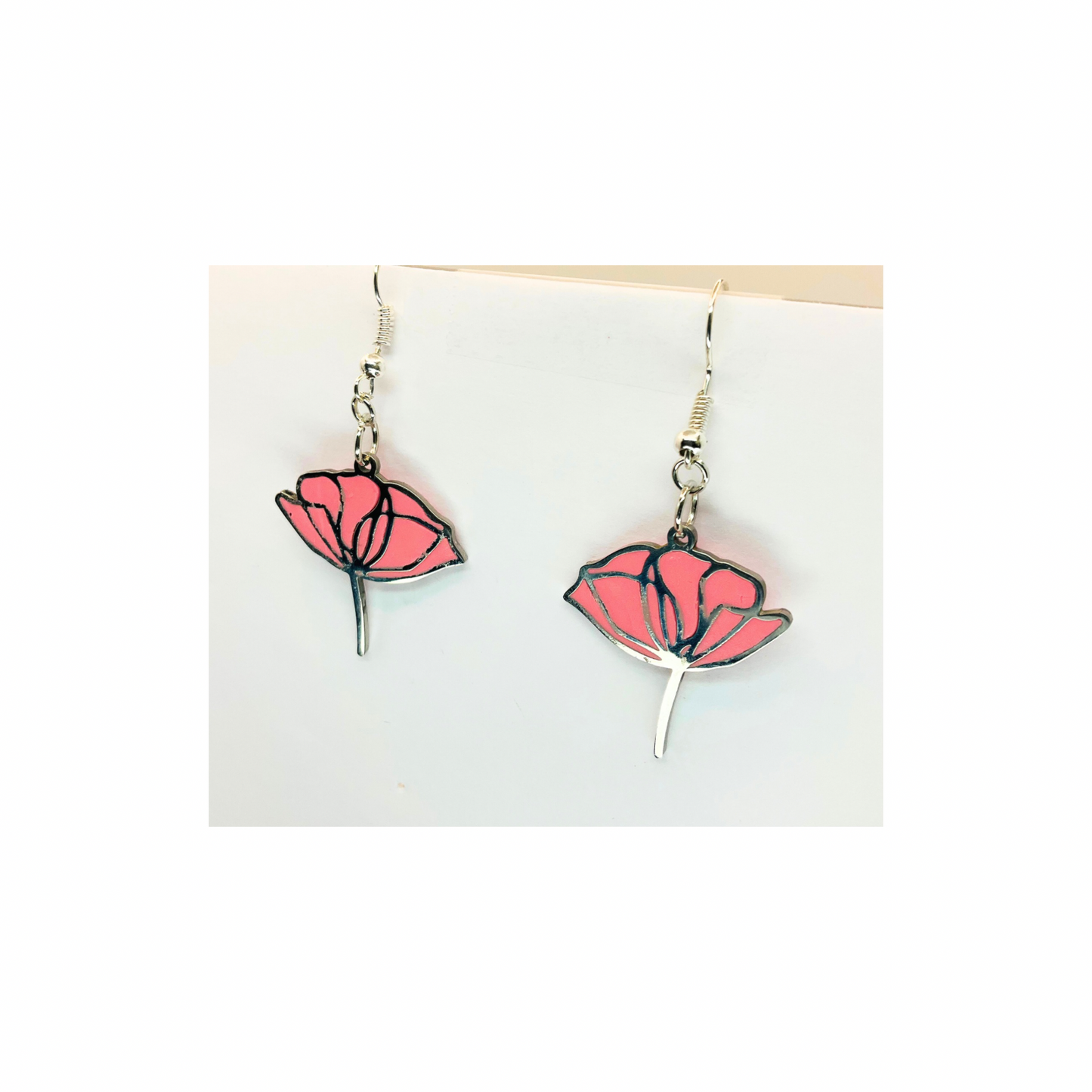 Coral Pink Silver Flower Dangle Earring-Crafting By BB