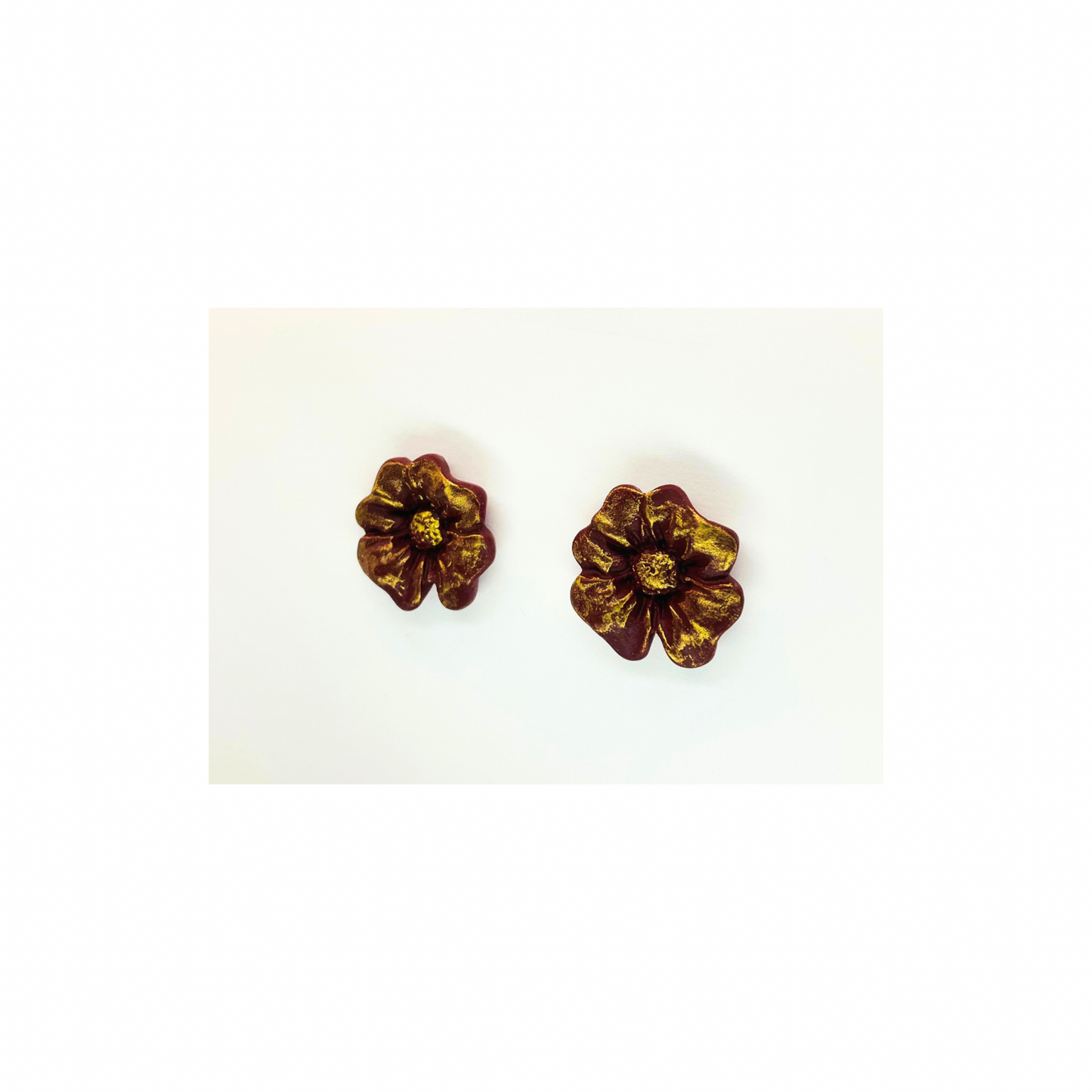 Burgundy and Gold Flower Stud Earrings-Crafting By BB