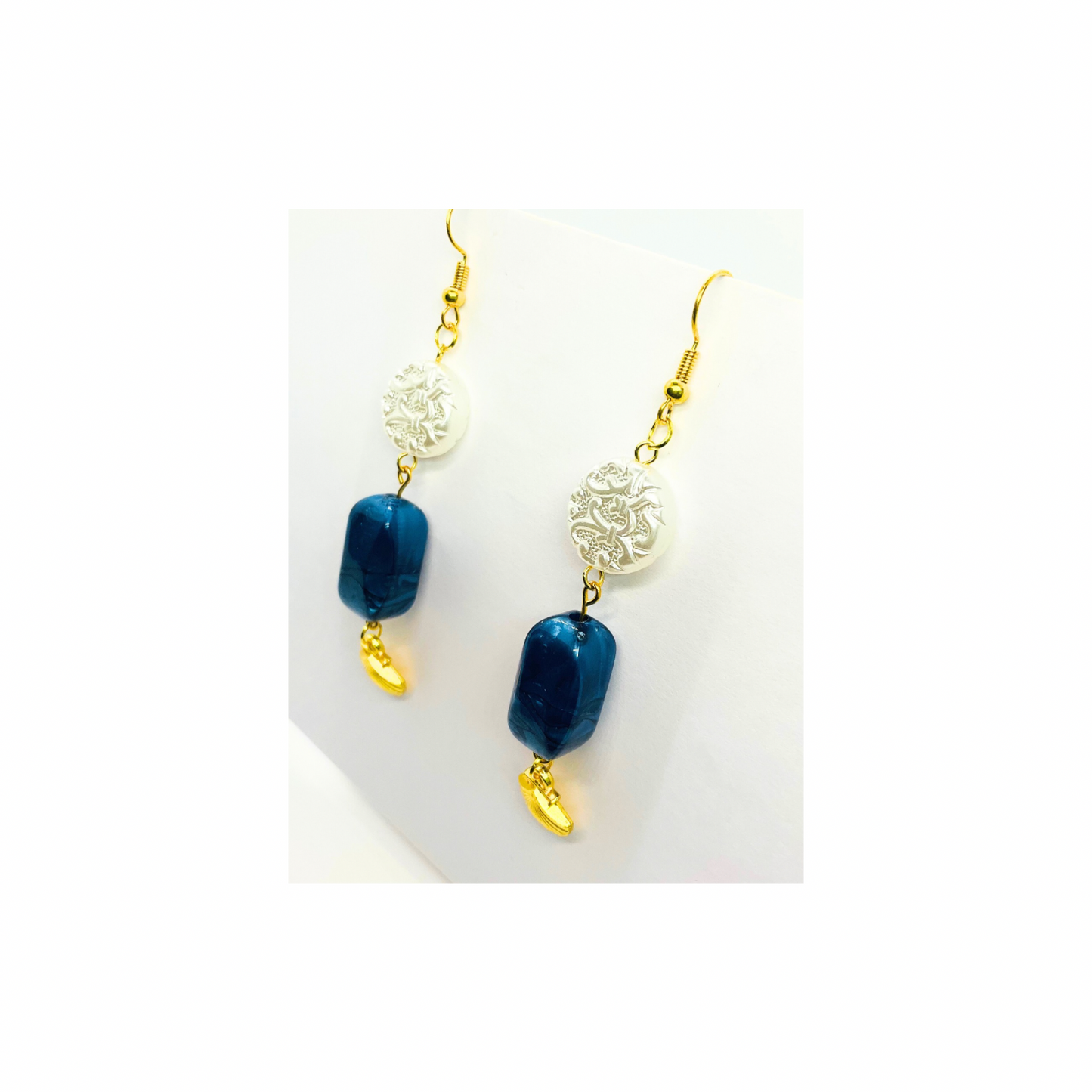 Ocean Collection Blue Bead with Pearl Circle and Shell Dangle Earrings for Female Fashion Jewelry