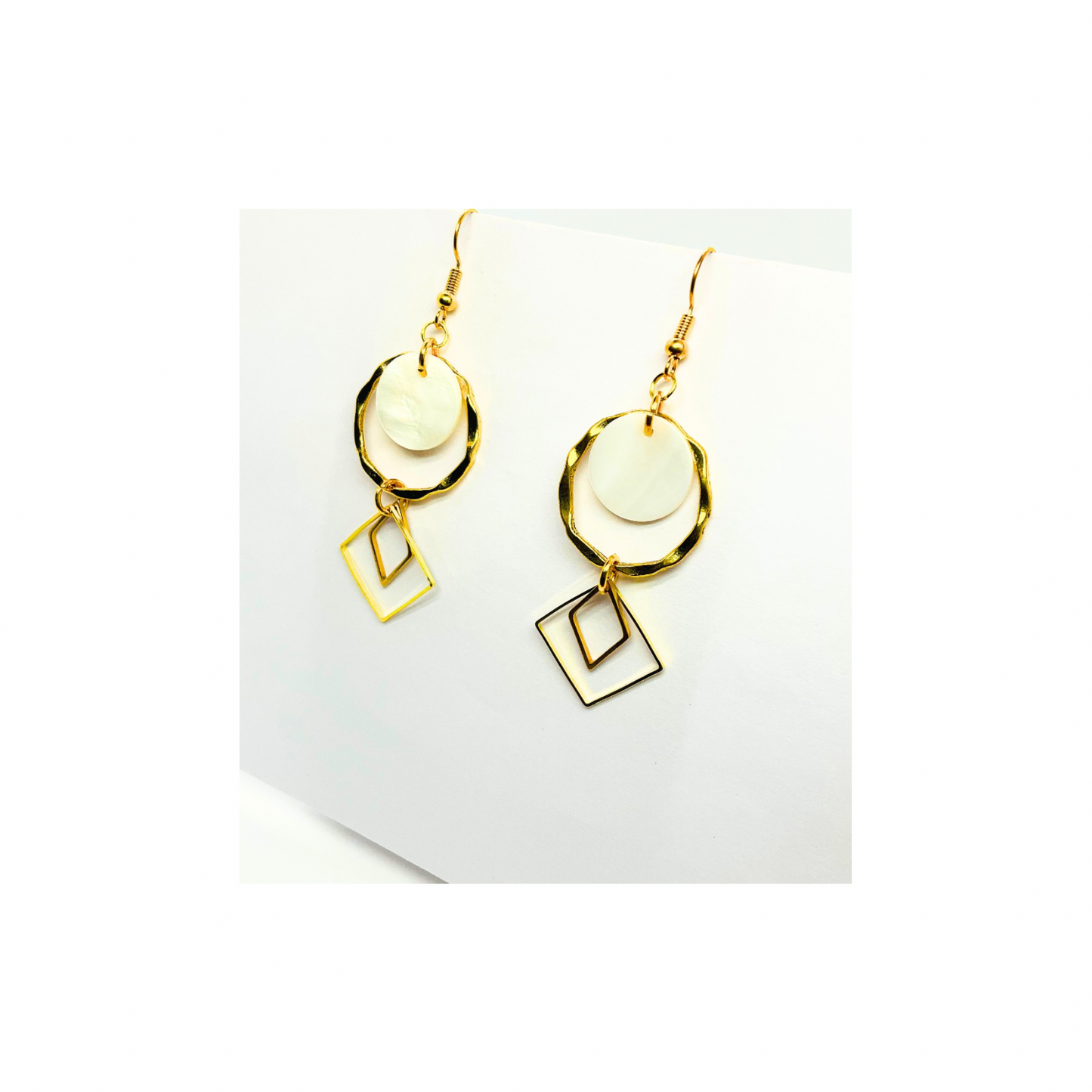 Spot Cream and Gold Collection Dangle Earrings for Female with Circular and Square Designs