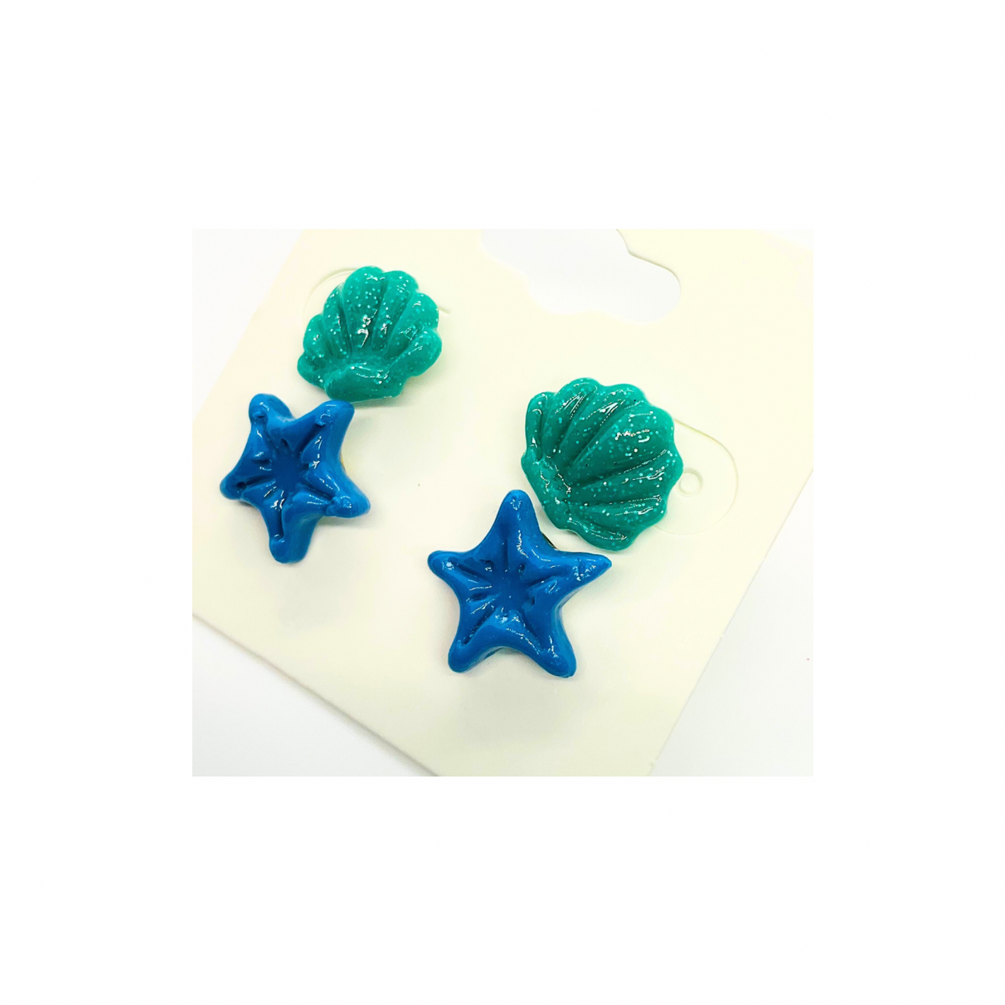 Ocean Collection Green Shell and Blue Starfish Stud Earrings for Women