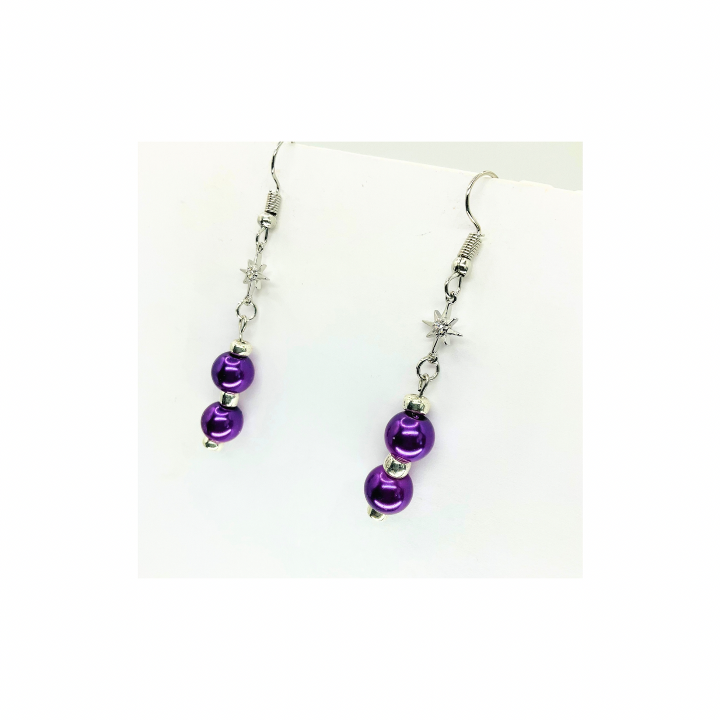 Pearl, Purple, and Silver Beaded Dangle with Star Charm