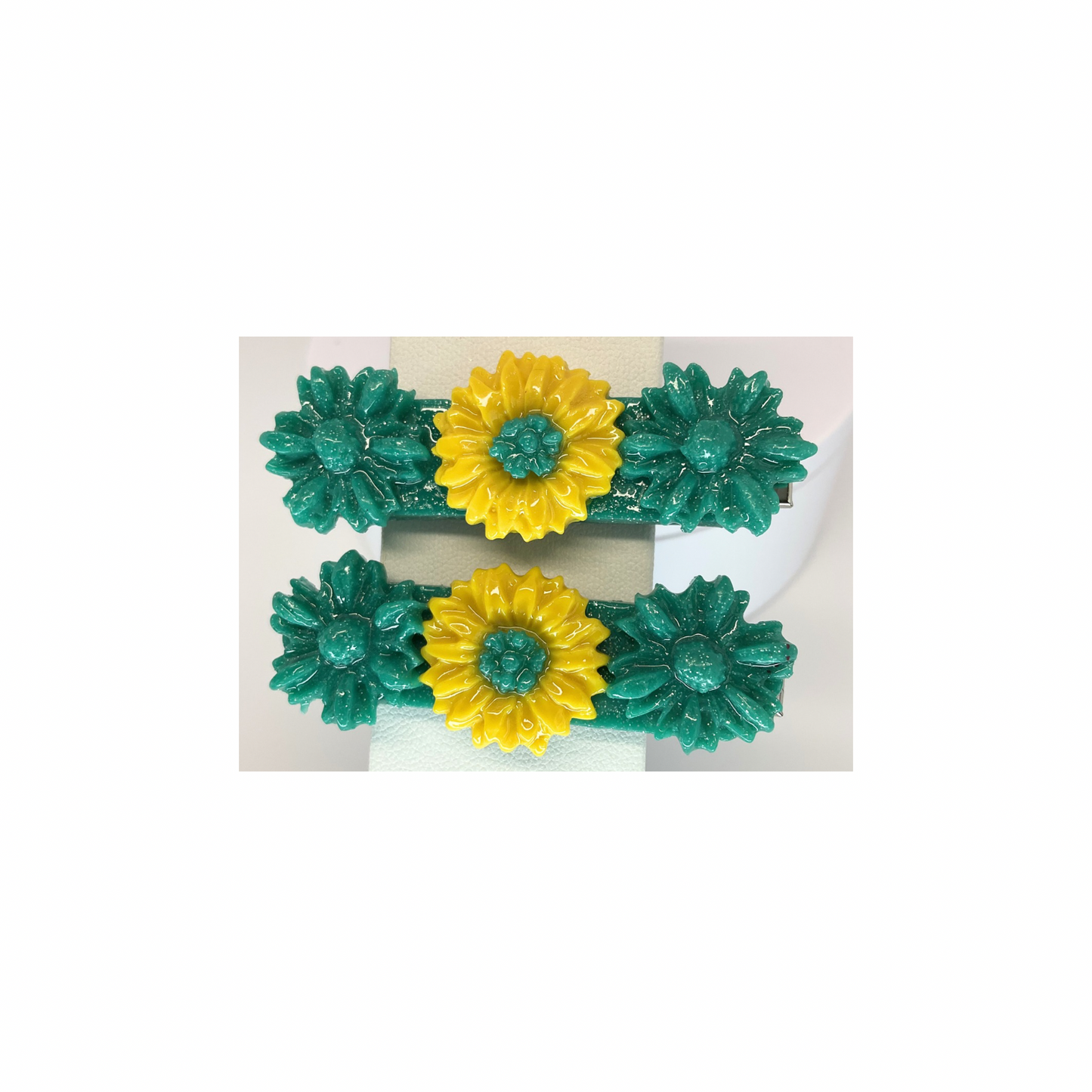 Green and Yellow Flower 2-Inch Hair Clip-Crafting By BB