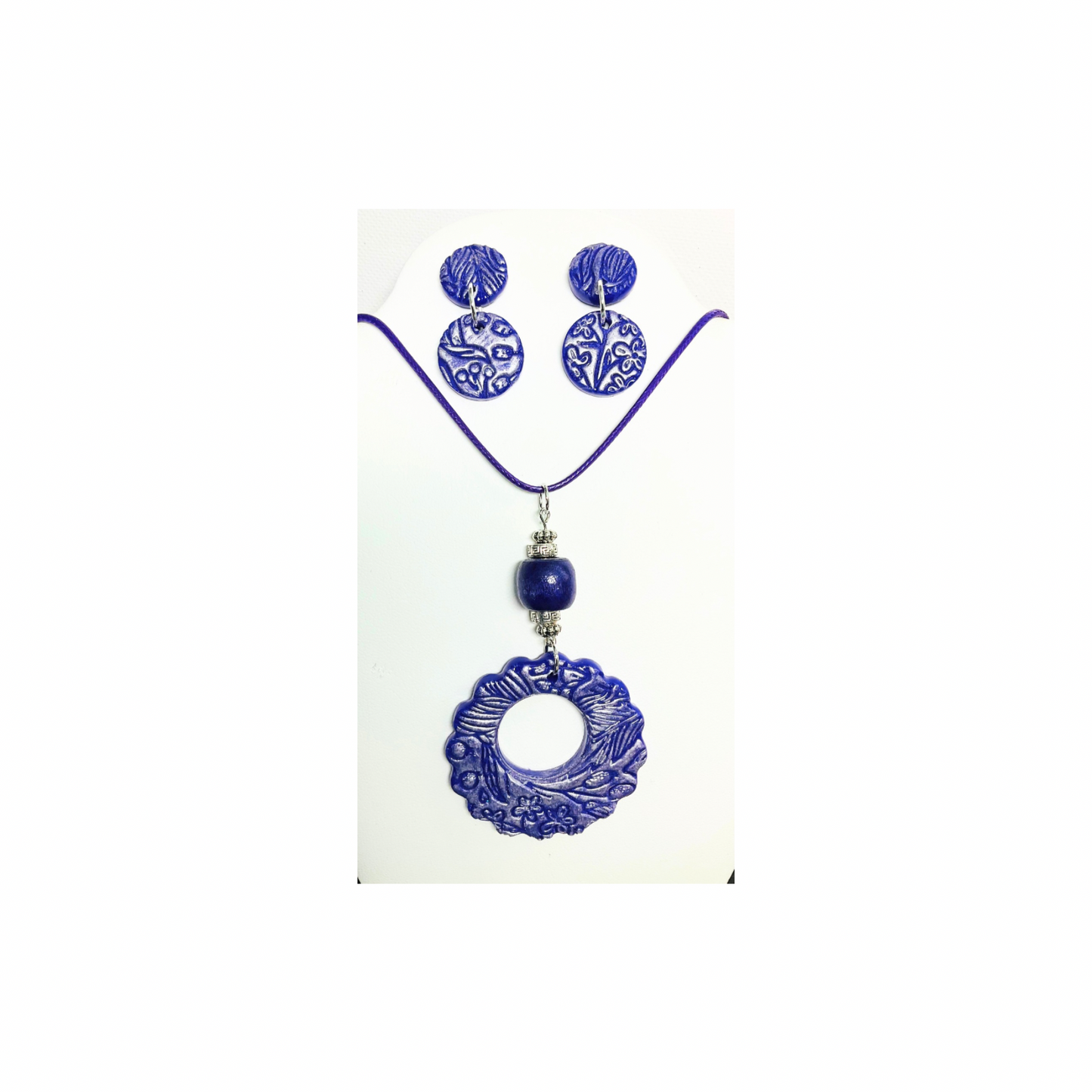 Deep Purple and Silver Circle Pendant and Stud Dangle Jewelry Set with Unique Circular Design for Everyday Elegance