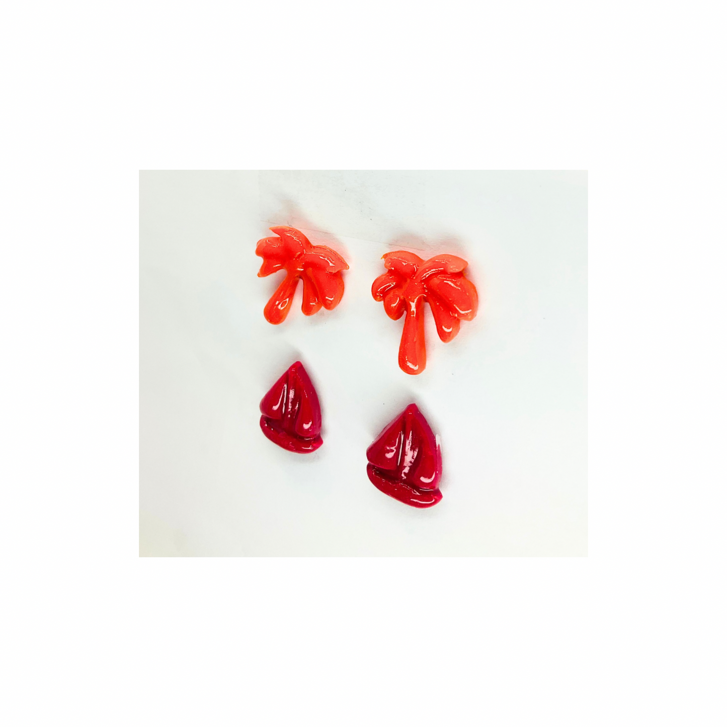 Red Sailboat and Orange Palm Tree Stud Earrings-Crafting By BB