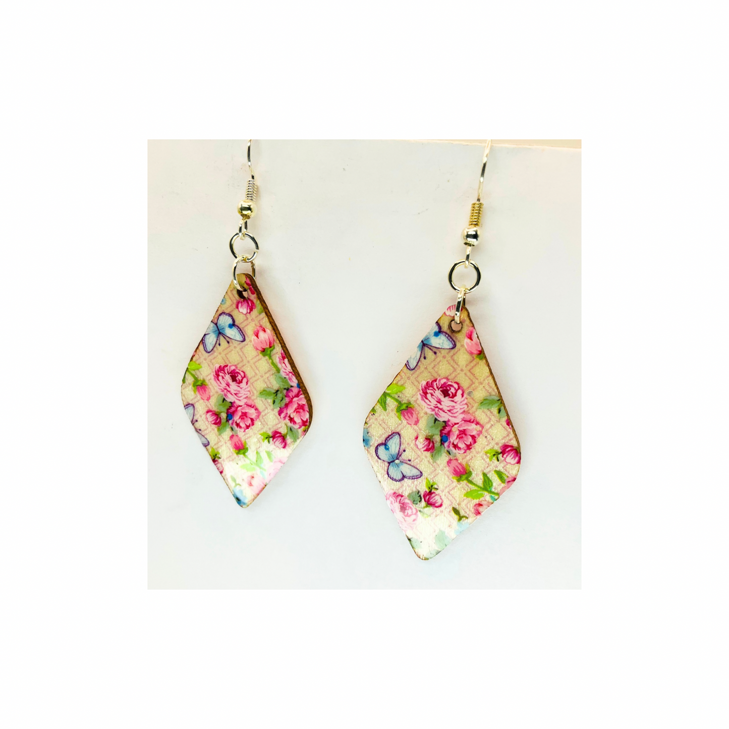 Elegant Pink Rose Bouquet  Lightweight Wood Dangle Earring