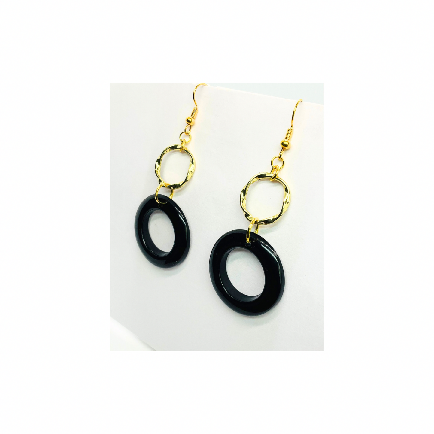 Eclipse Collection Black and Gold Circle Earrings - Elegant Minimalist Design for Women's Fashion Jewelry