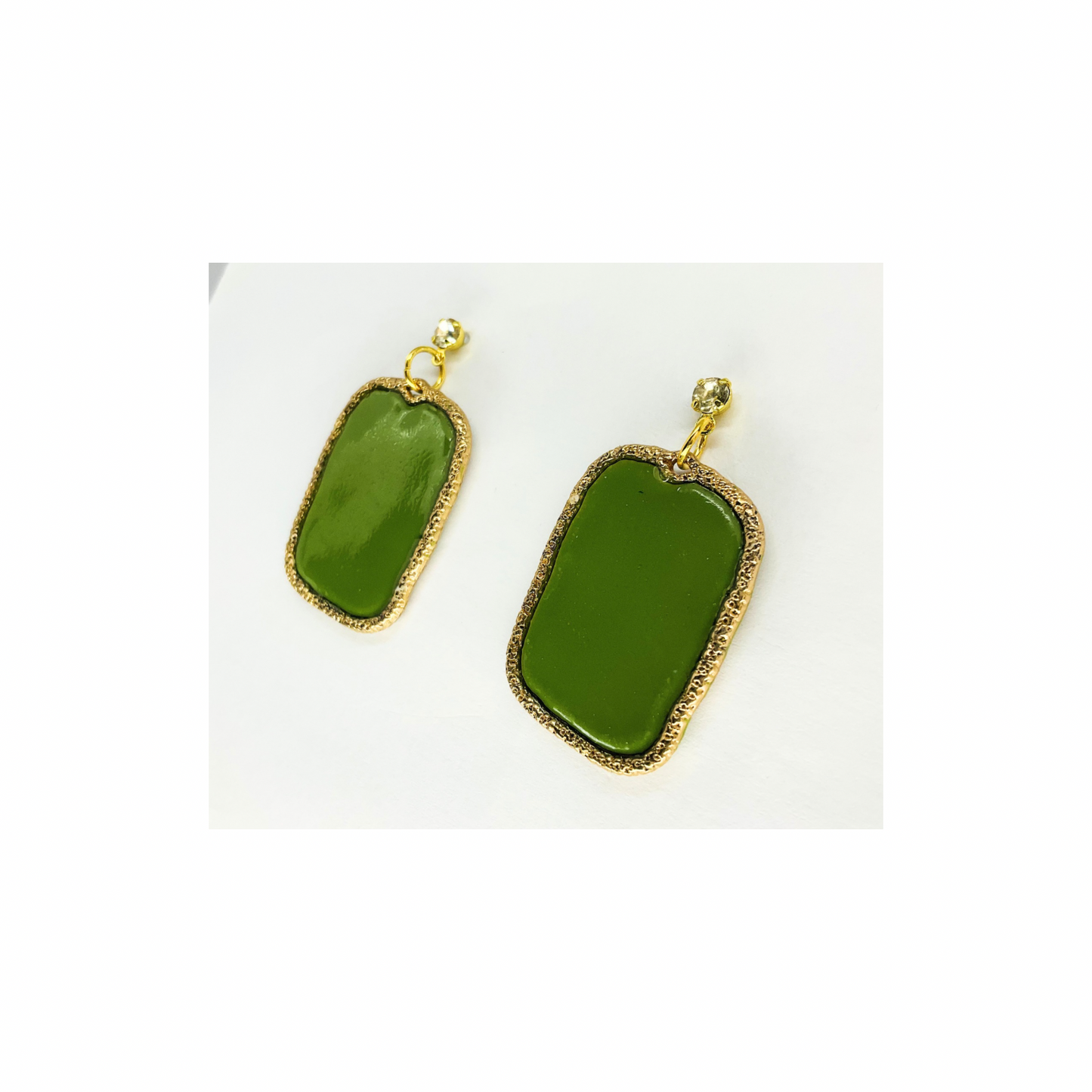 Olive Green Dangle with Rhinestone Stud Earrings-Crafting By BB