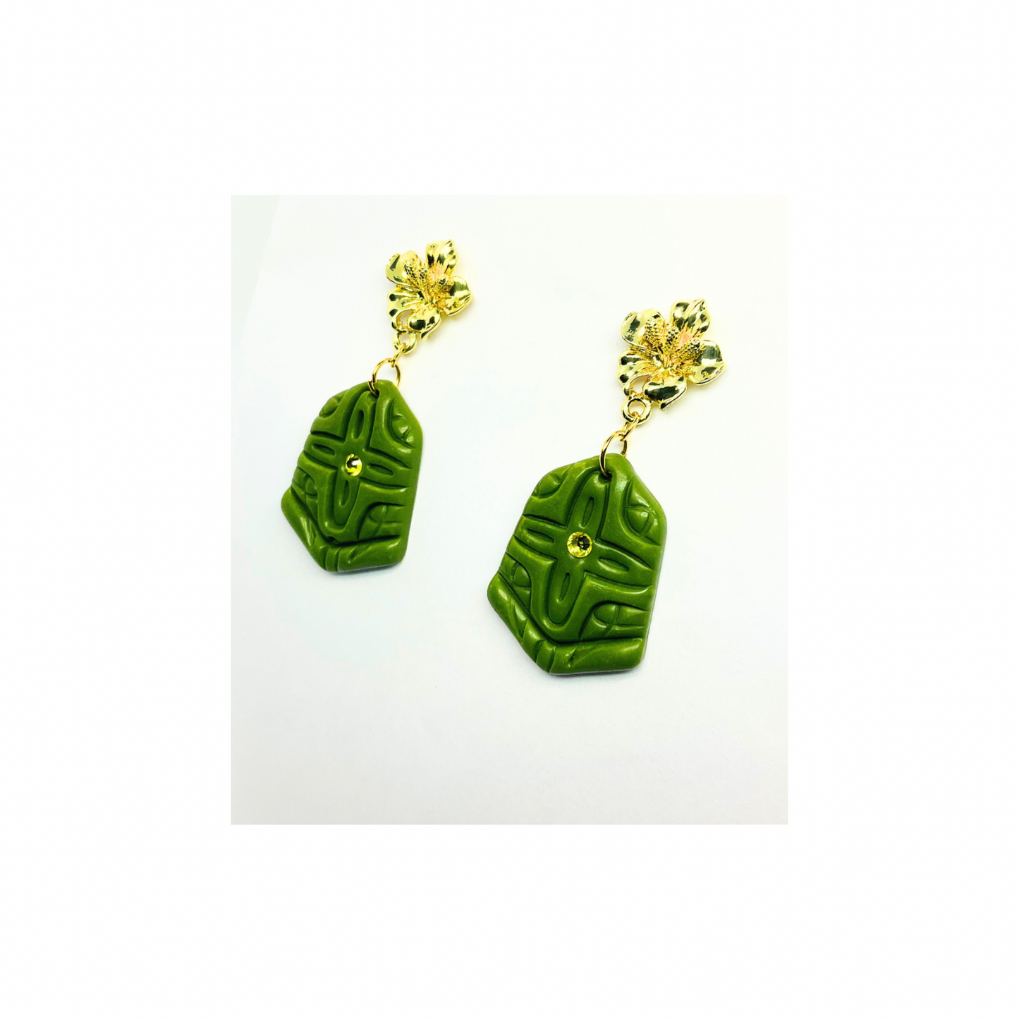 Green and Gold Stud Dangle Earring