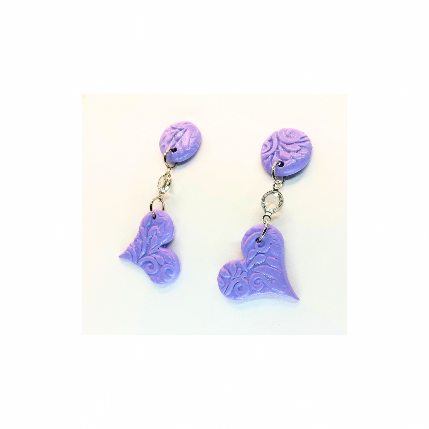 Purple Heart Dangle with Rhinestone and Button Stud Earrings