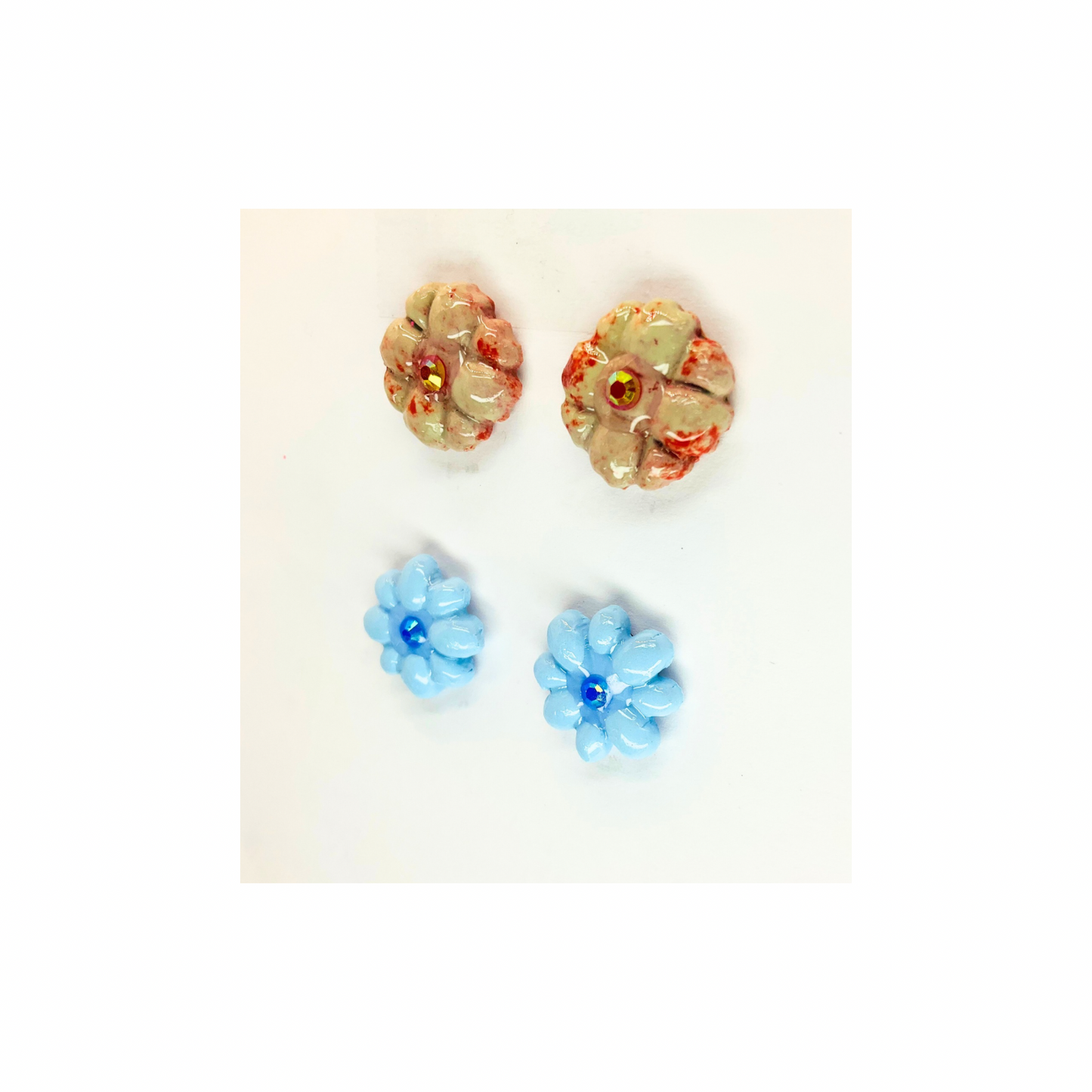 Blue and Beige Flower Stud Earrings-Crafting By BB