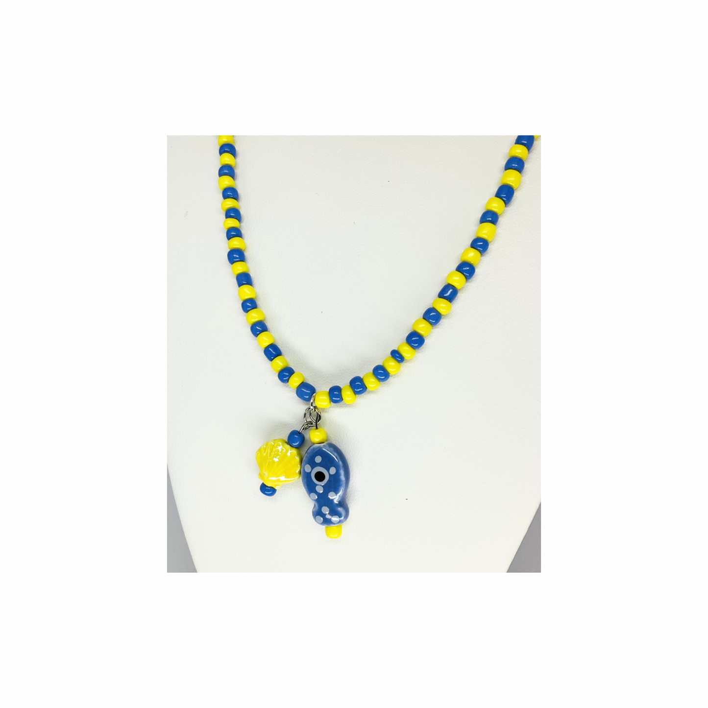 Yellow and Blue Seed Bead Fish Necklace | 17-inch | Crafting By BB