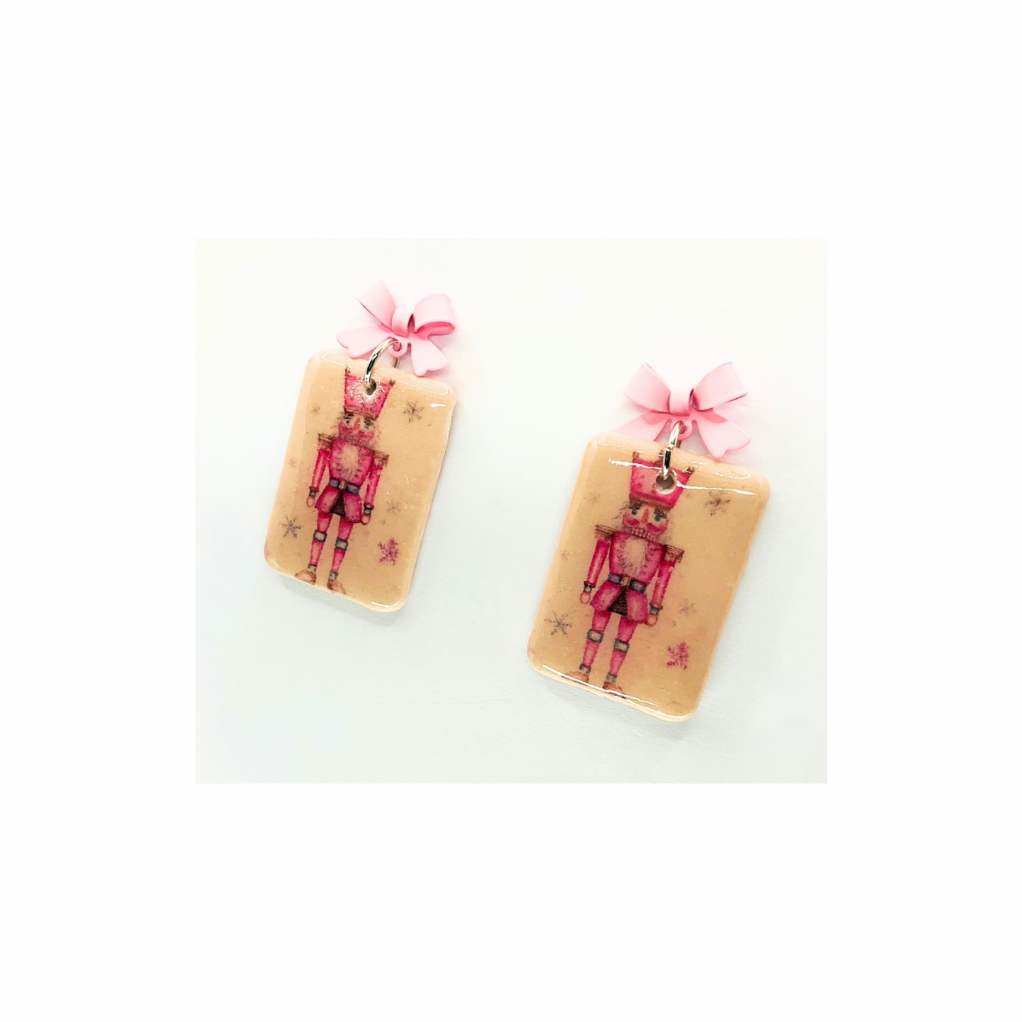 Pink Nutcracker Stud Dangle Earrings with Pink Bow for Festive Accessory Delicate Elegant Design Perfect for Holiday Wardrobe