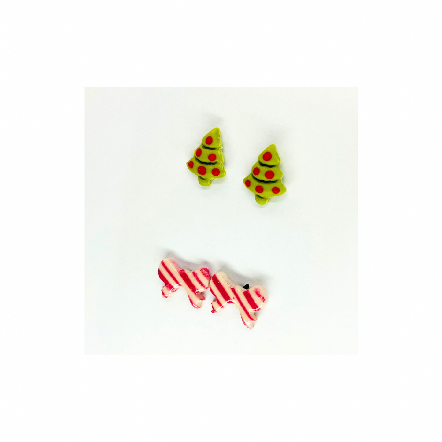 Stud Earrings Red Green Tree and Bow Decorative Jewelry for Holiday Gift, Gift for Women and Girls