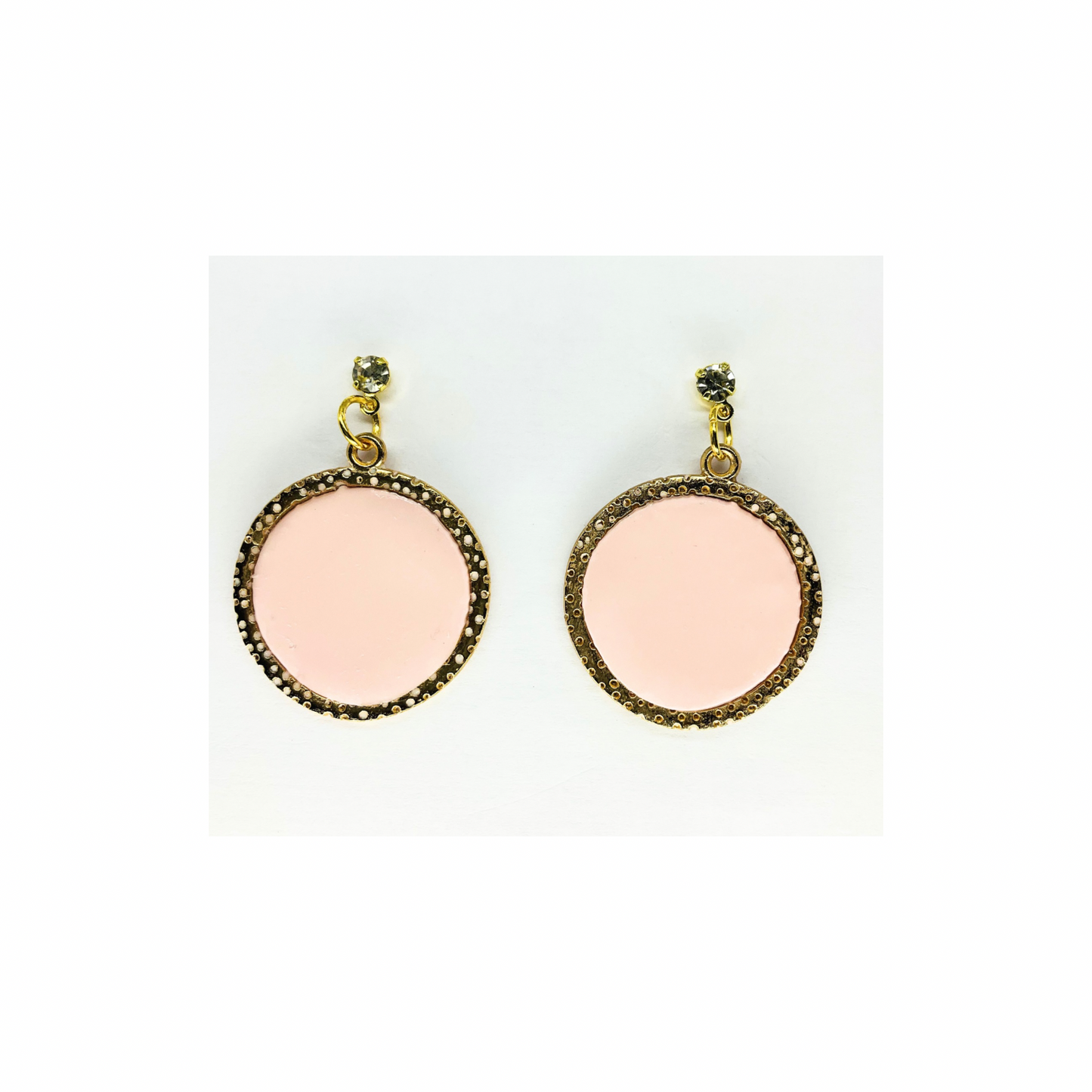 Pink and Gold Circle Dangle with Rhinestone Stud Earrings-Crafting By BB