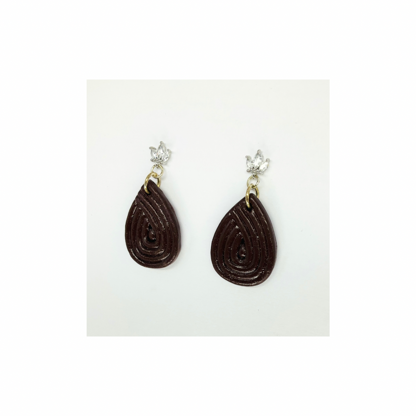 Dark Brown Teardrop Dangle with Rhinestone Stud Earring | Crafting By BB