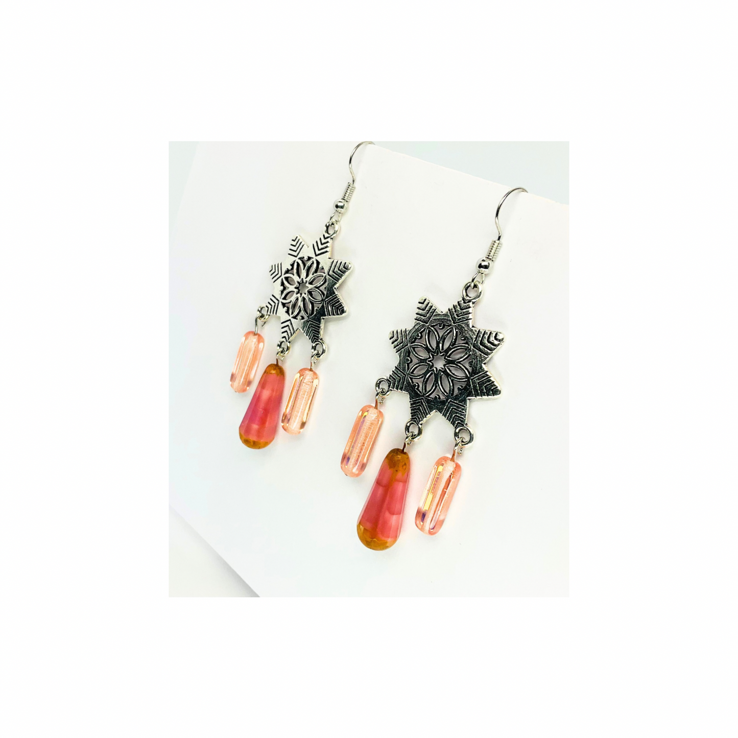 Crystal Chandelier Collection Star Pink Teardrop Dangle Earrings with Unique Design and Colorful Drops