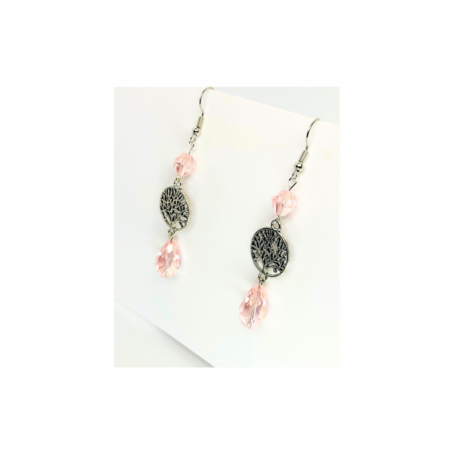 Crystal Chandelier Collection Tree of Life Dangle Earrings for Female with Pink Accents and Tree Design