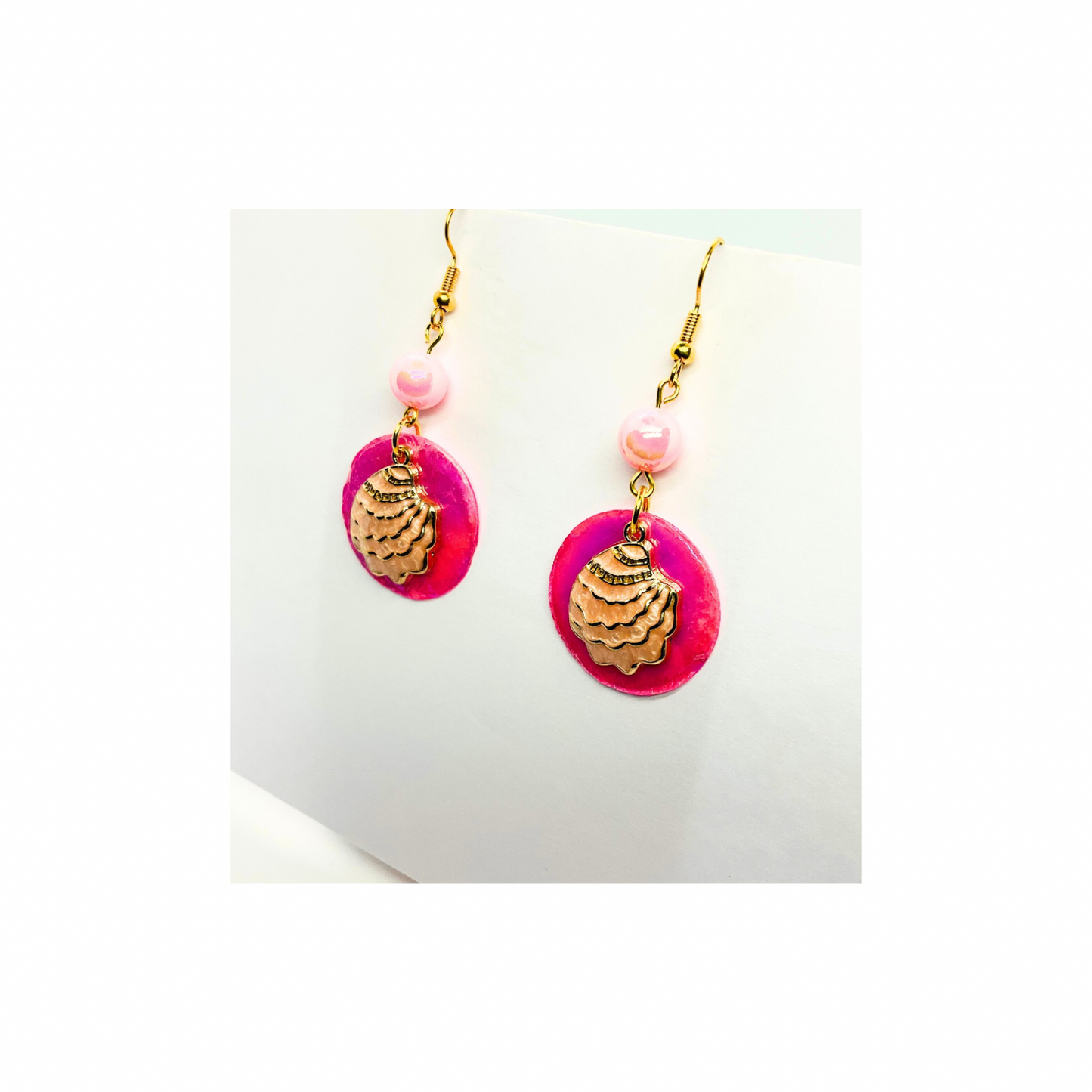 Pink Shell Collection Round Pink with Shell Dangle Earrings for Female Fashion Accessories
