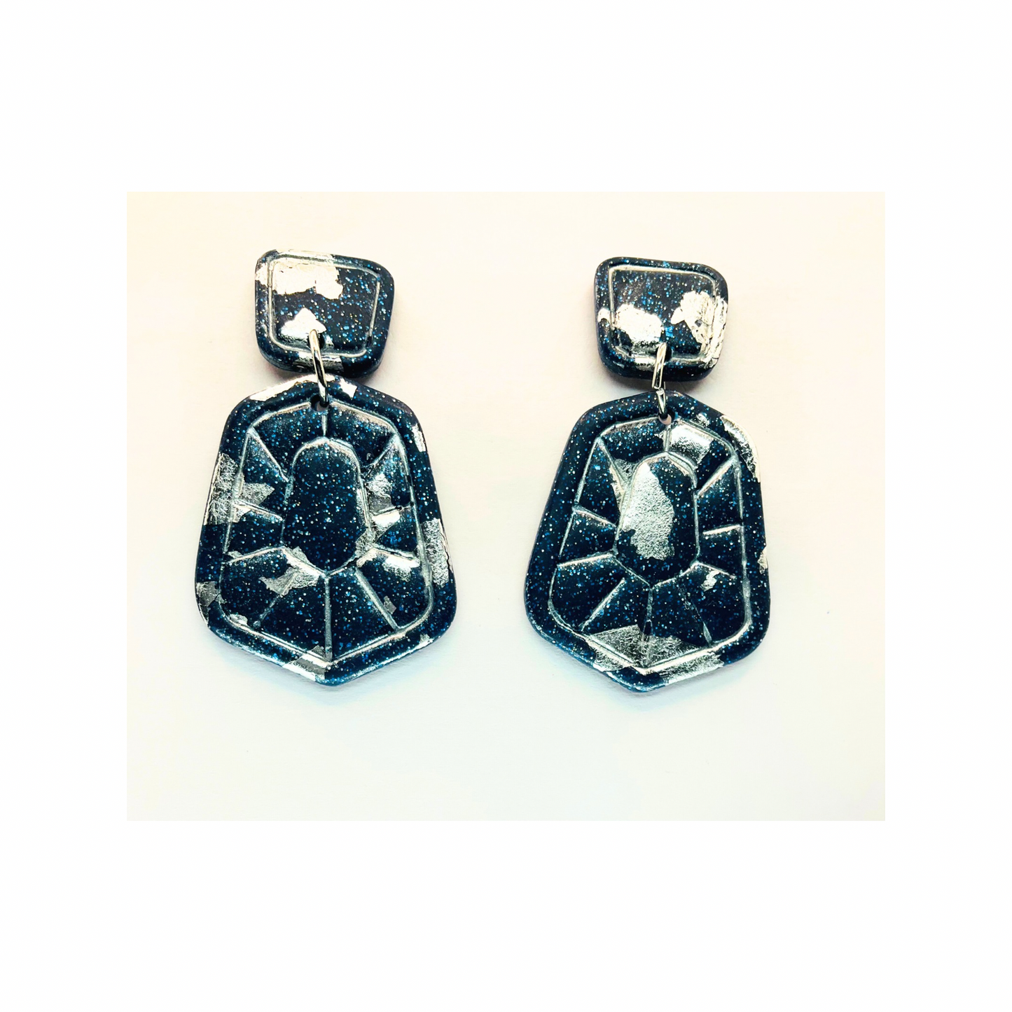 Navy and Silver Sparkle Dangle with Square Stud Earrings-Crafting By BB