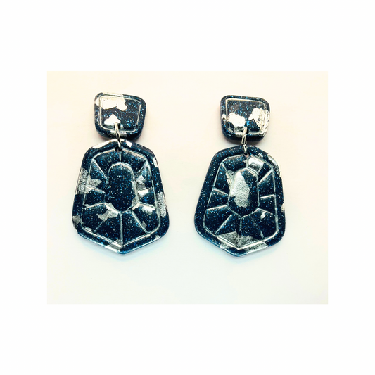 Navy and Silver Sparkle Dangle with Square Stud Earrings