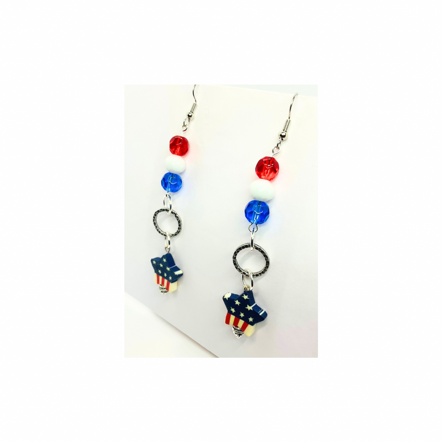 Patriotic Collection USA Star with Bead Dangle Earring for Female Patriotic Accessories Red White Blue Beads