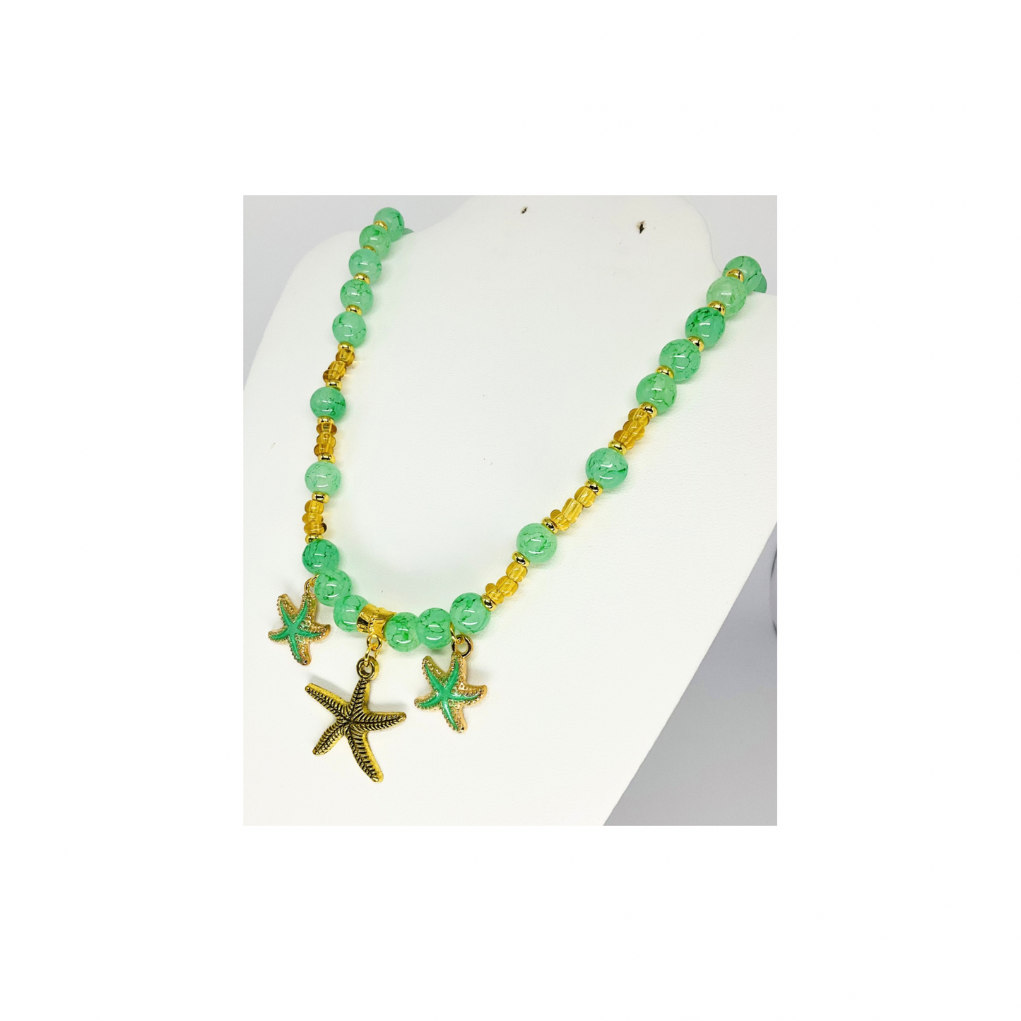 Green Beaded 17-inch Necklace with Starfish Charms-Crafting By BB