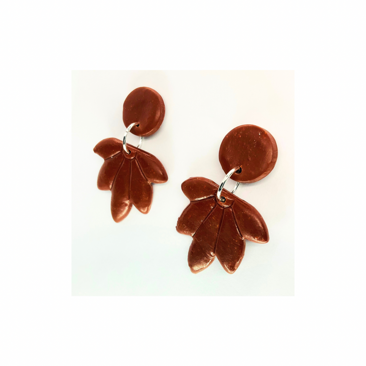 Fall Collection Brown Five Point Leaf Button Stud Dangle Earrings Unique Nature Inspired Jewelry for Women