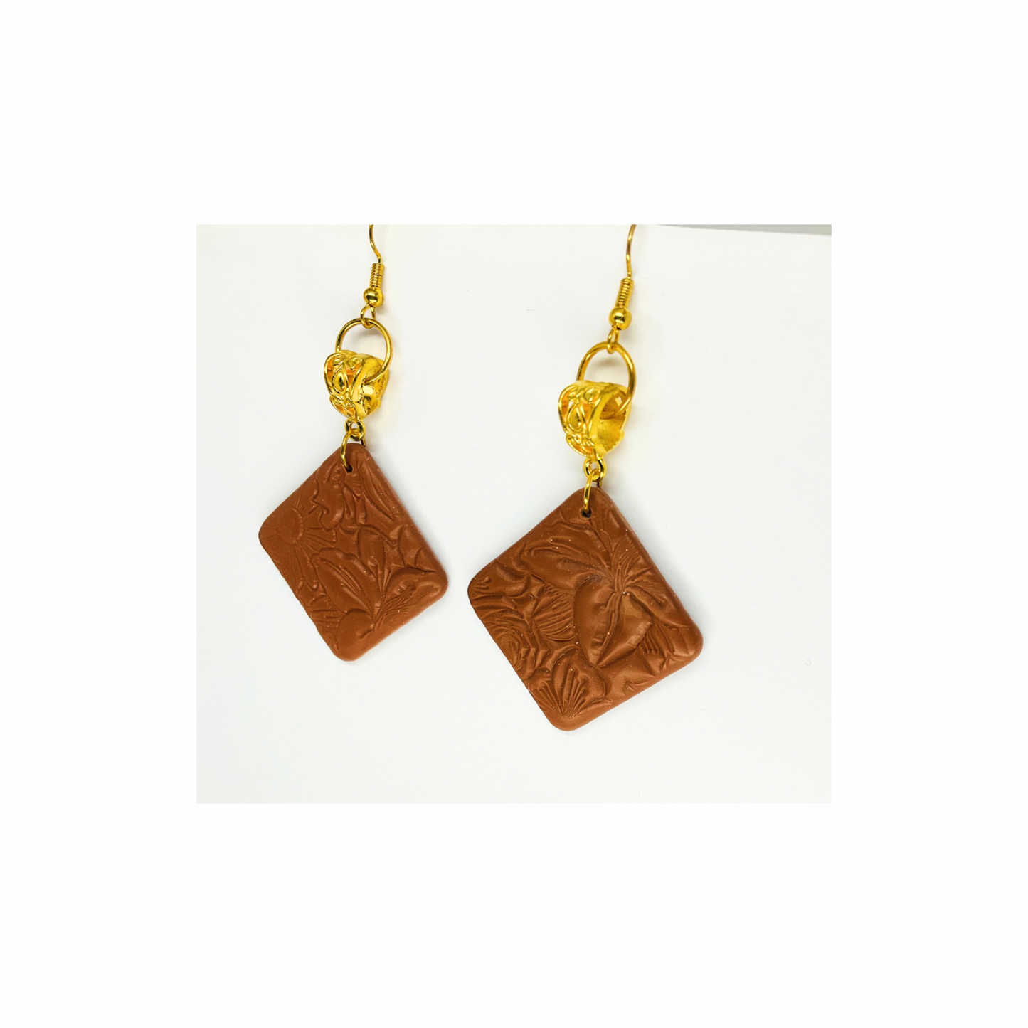 Leather Look Bronze Square Dangle with Gold Earring | Crafting By BB
