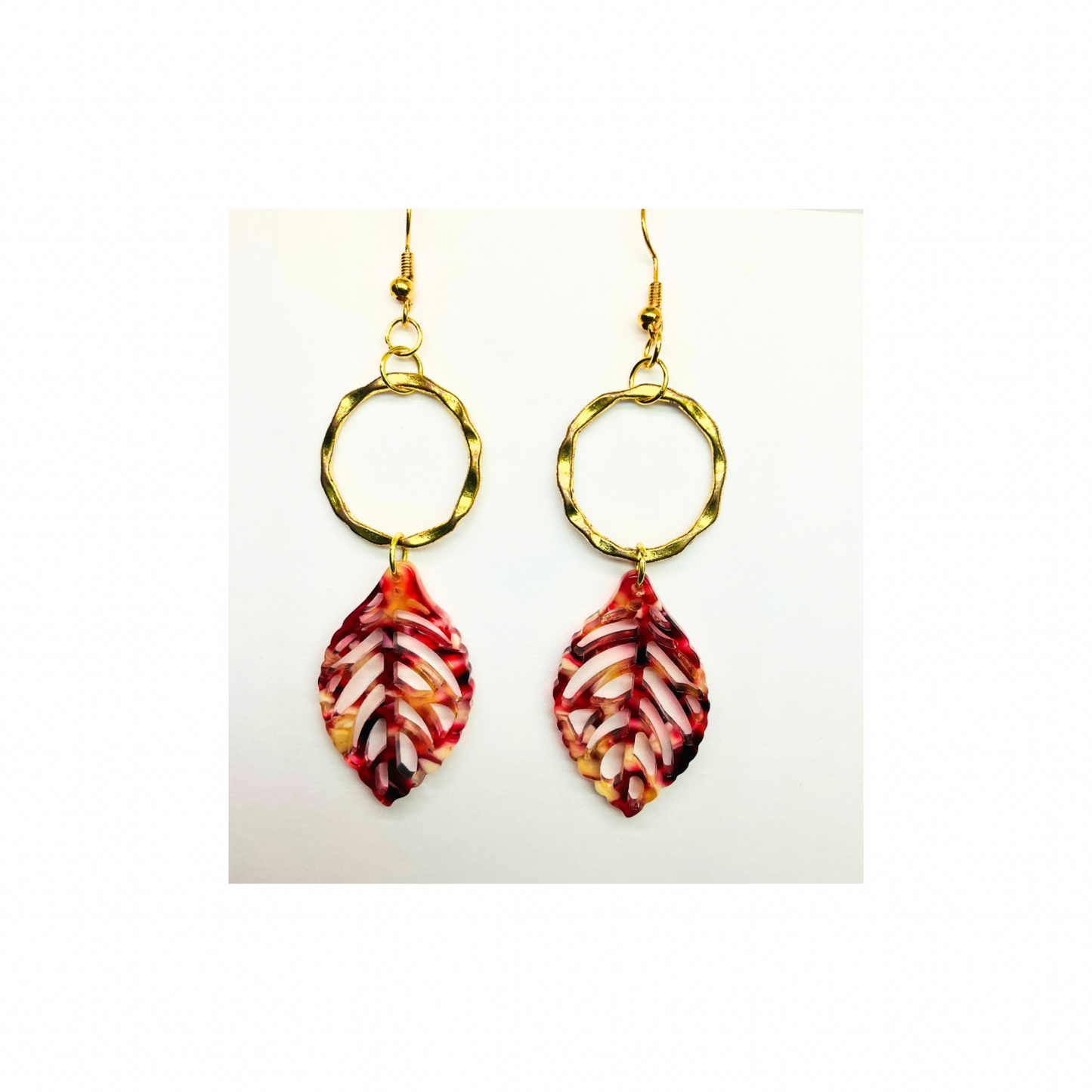 Tortoise Collection Red Fall Leaf Dangle Earring - Elegant Nature-Inspired Design for Women's Accessories