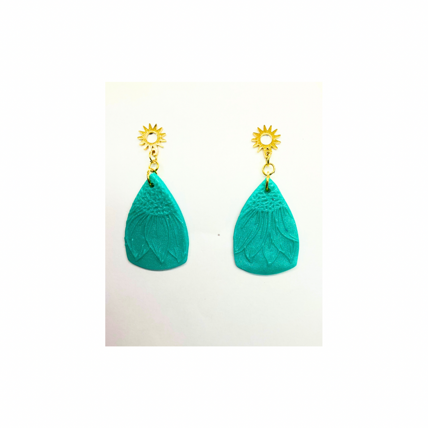 Turquoise Sunflower Dangle Earrings with Gold Stud