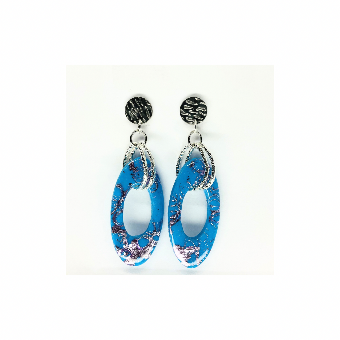 Azure Blue Dangle with Round Silver Stud Earring-Crafting By BB