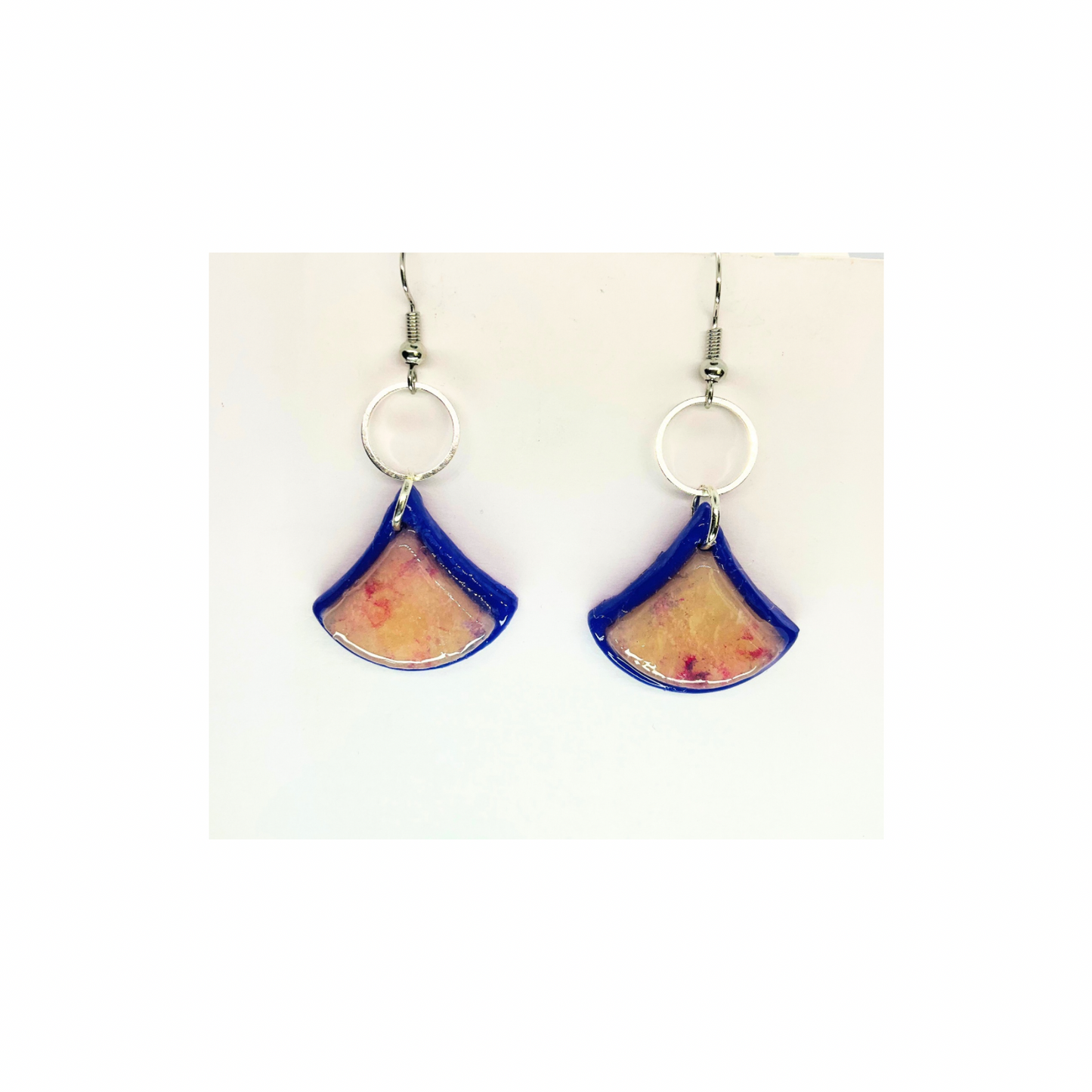 Purple Translucent Layered Fan-Shaped Dangle Earrings with Circular Silver Hooks and Colorful Design for Women's Fashion Jewelry