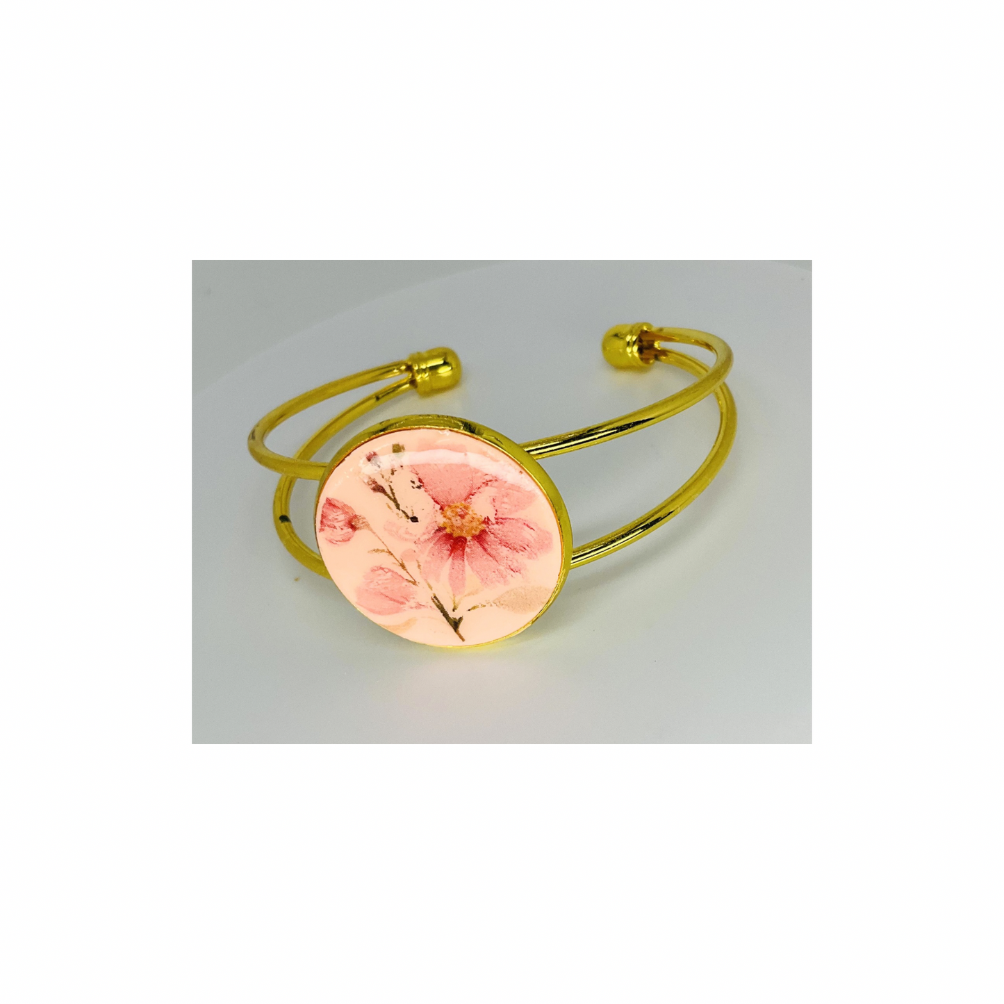 Gold Open Back Cuff with Flower Bezel Bracelet-Crafting By BB