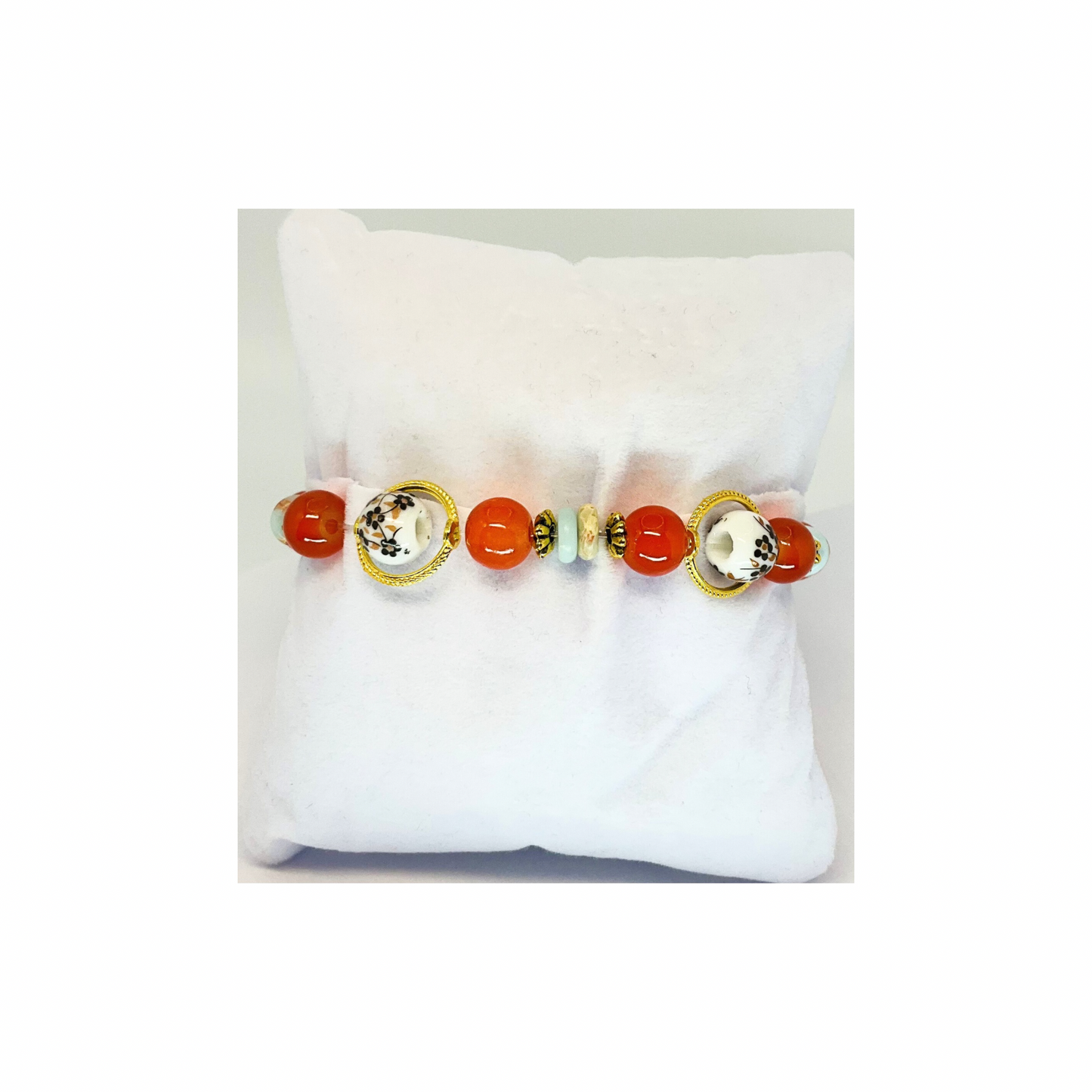 Coral and Gold 6.5-Inch Beaded Stretch Charm Bracelet-Crafting By BB