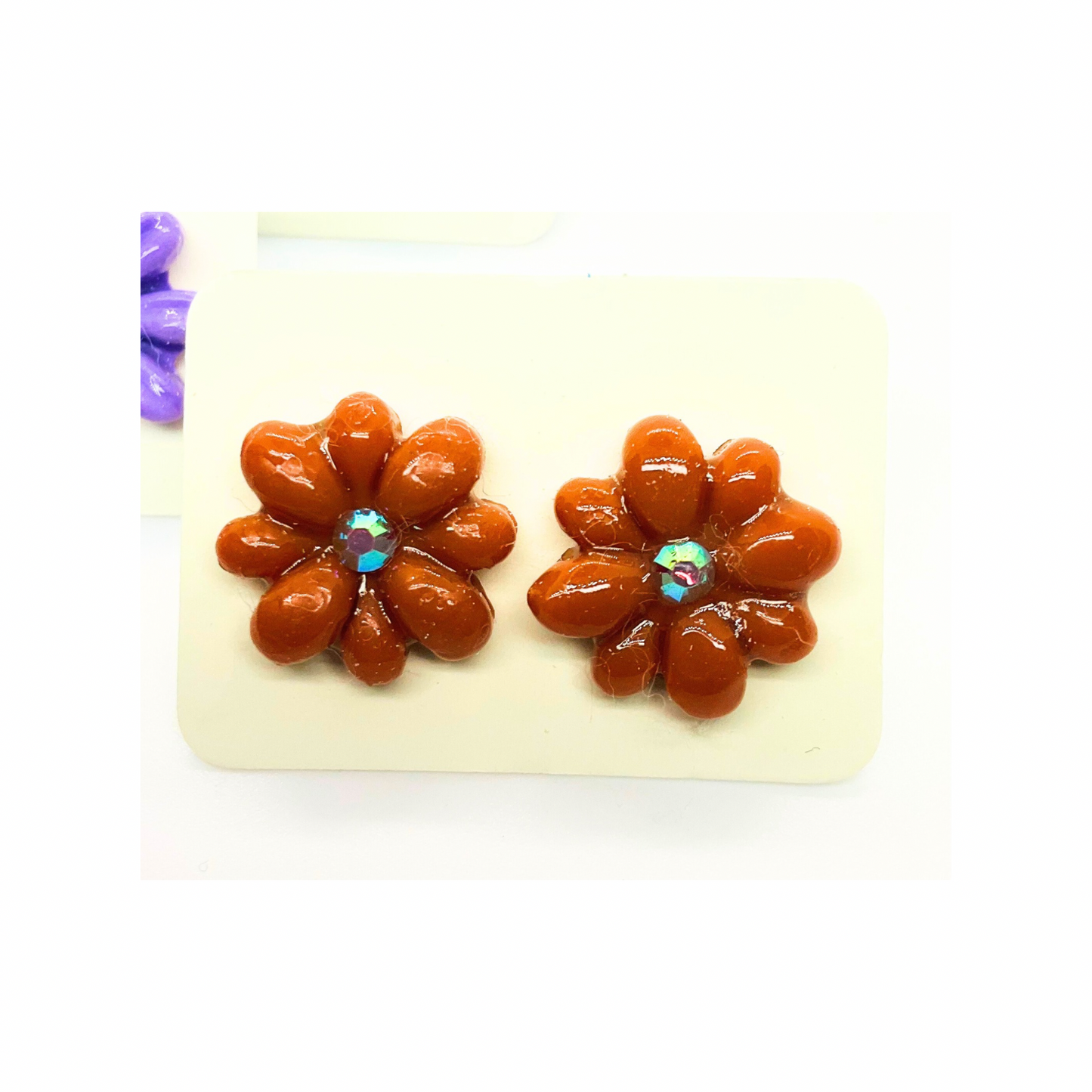 Flower Stud Earrings in Purple, Blue and Brown