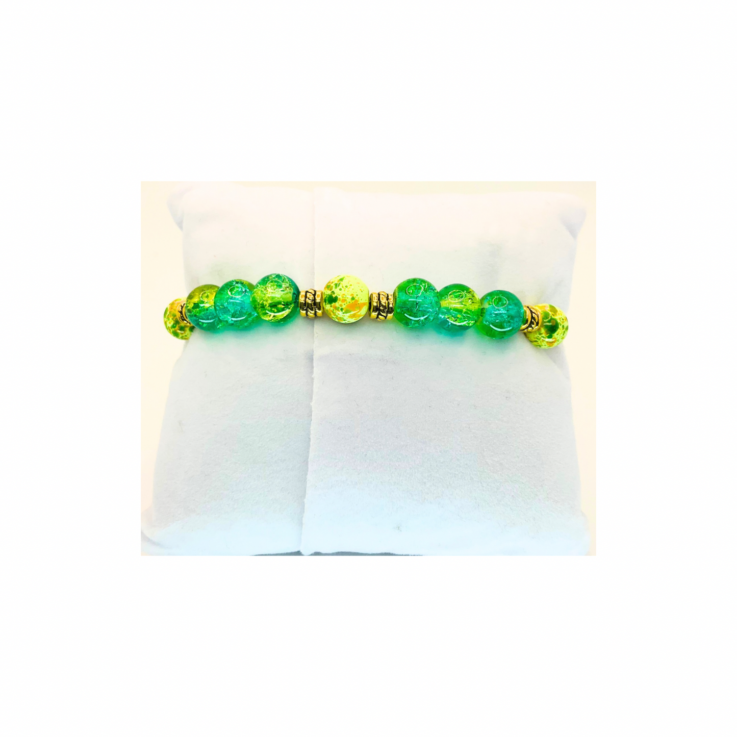 Green Crystal and Gold Beaded Bracelet with Bee Charm-Crafting By BB