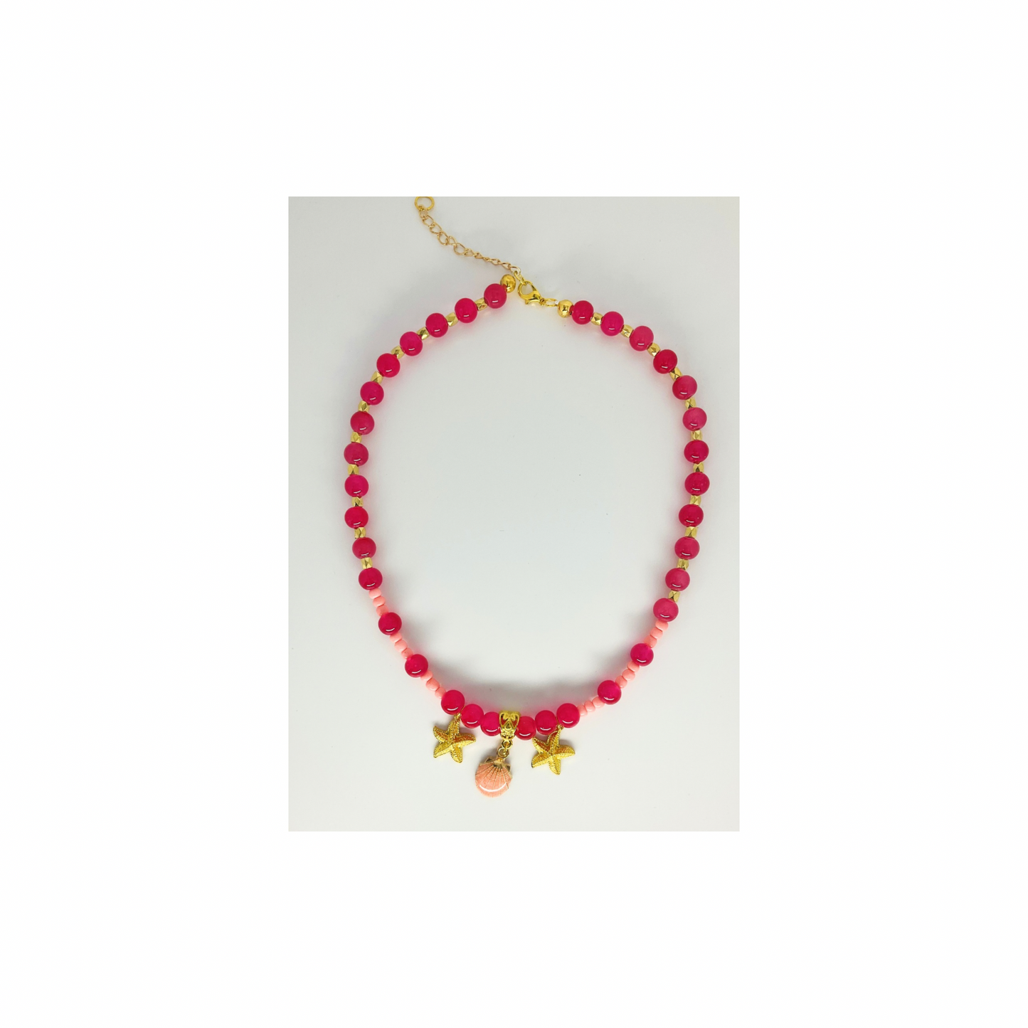Hot Pink Beaded 17 inch Necklace with Beach Charms-Crafting By BB